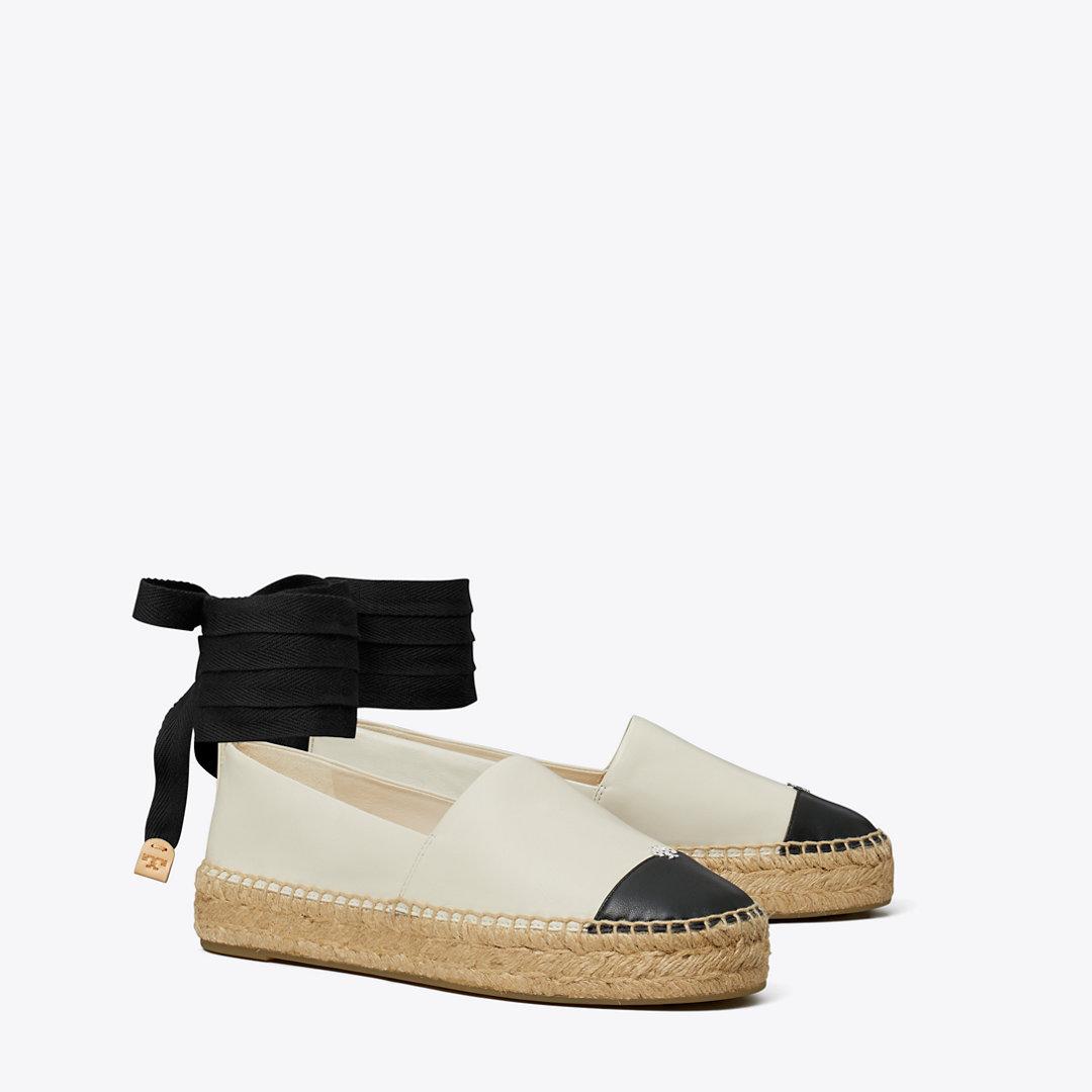 TORY BURCH White Espadrilles With Metallic Logo On The Front And Ankle Strap In Leather Woman Product Image