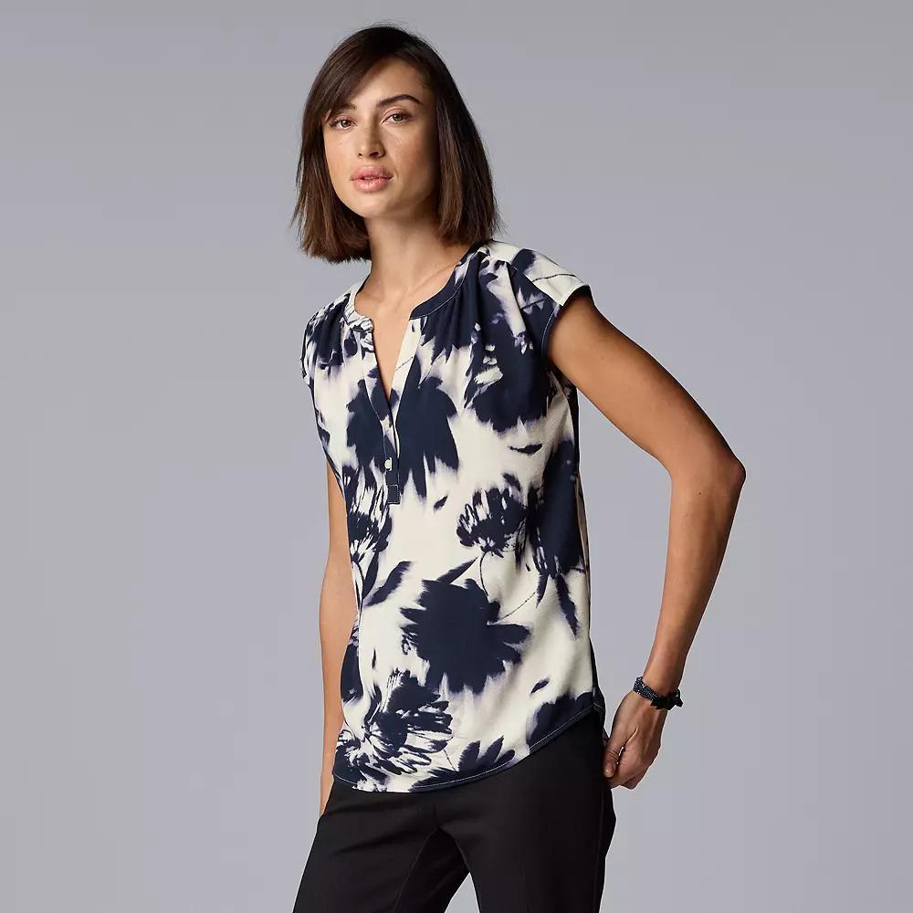 Women's Simply Vera Vera Wang Dolman Popover Top, Size: Medium, Beige Navy Floral Product Image