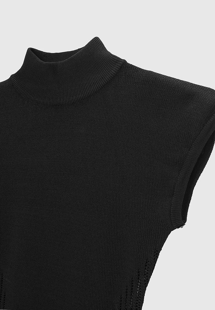 Knitted Contour Dress with Leather Sleeves - Black Female Product Image