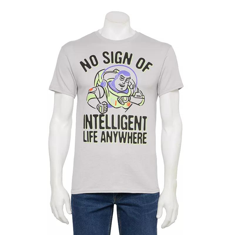 Disney / Pixars Buzz Lightyear No Sign Of Intelligent Life Anywhere Mens Graphic Tee Grey Gray Product Image