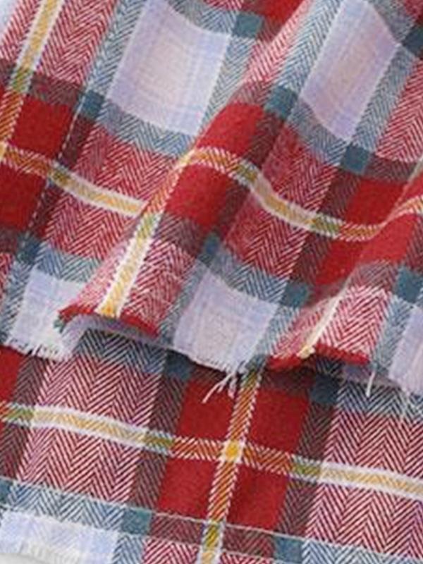 Men's Vintage Plaid Print Letter Embroidery Long Sleeve Blouse Product Image