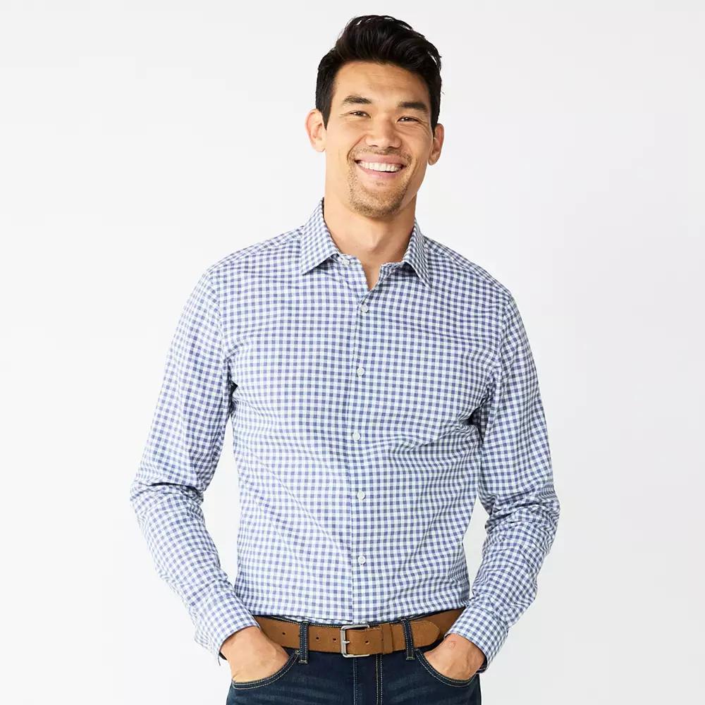 Mens Apt. 9 Premier Flex Slim-Fit Dress Shirt Blue Grey Gingham Product Image