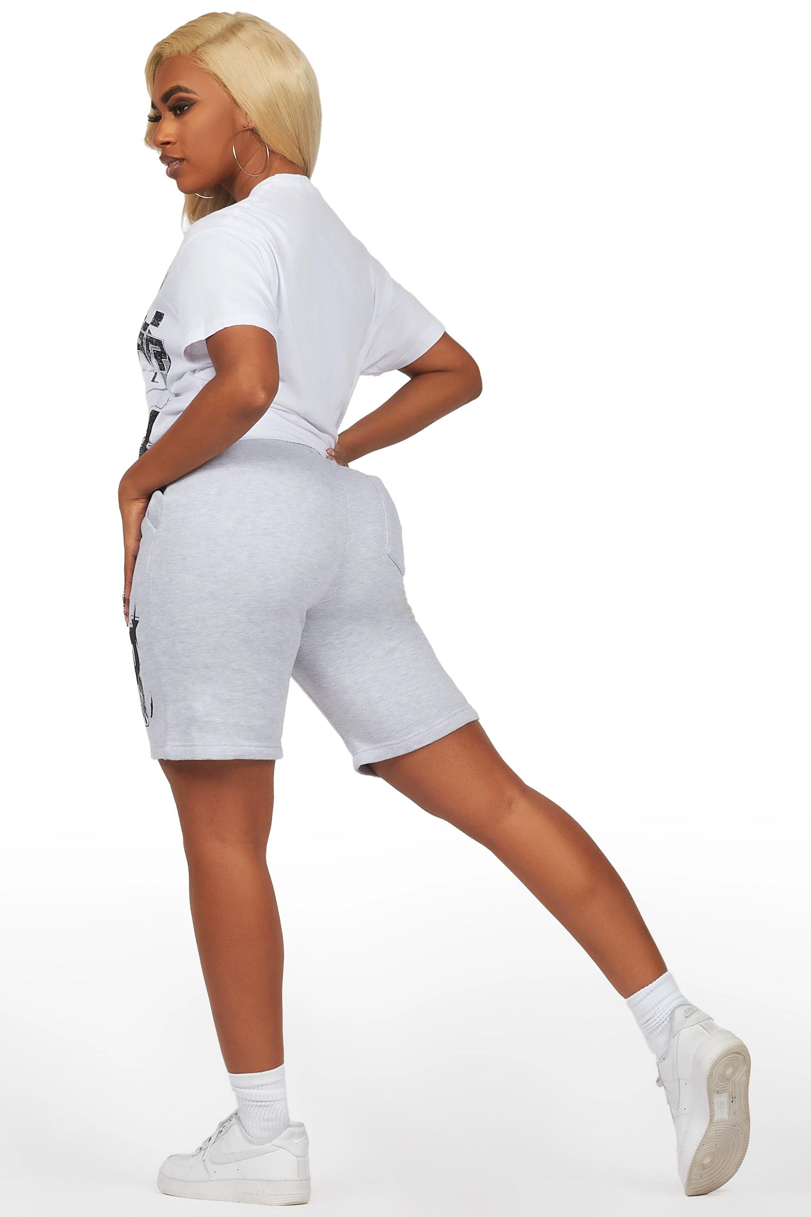 Esha White/Grey T-Shirt Short Set Female Product Image