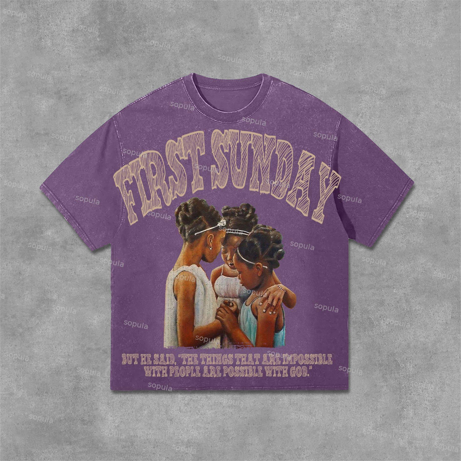 Sopula Retro First Sunday Faith Bible Graphic Print Acid Washed Street T-Shirt Product Image