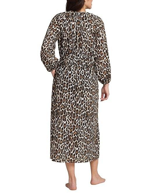 Tommy Bahama Leopard Print V-Neck Long Sleeve Belted Button Front Duster Swim Cover-Up Product Image