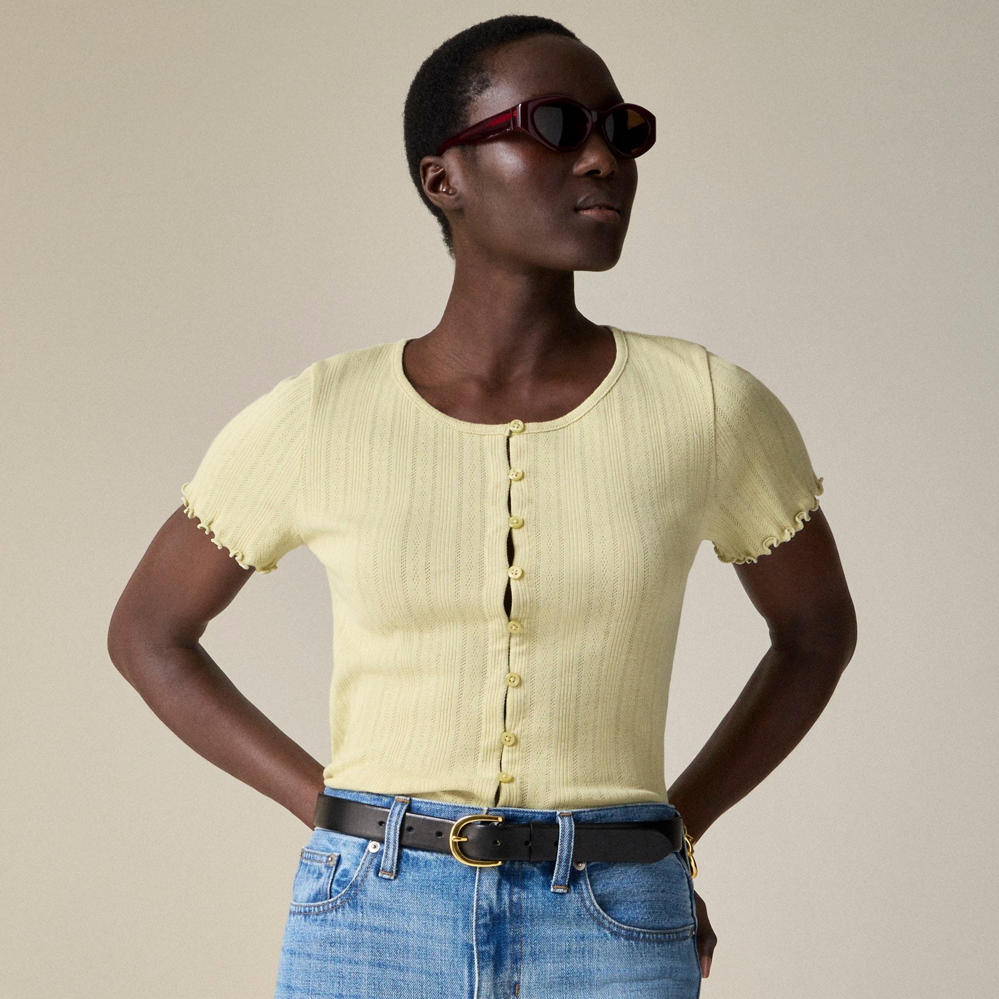 Pointelle short-sleeve knit cardigan Product Image