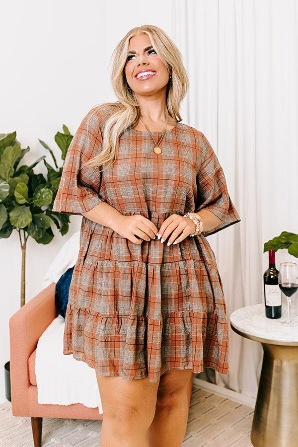 Kind Conversation Plaid Tunic Dress in Rust Curves Product Image