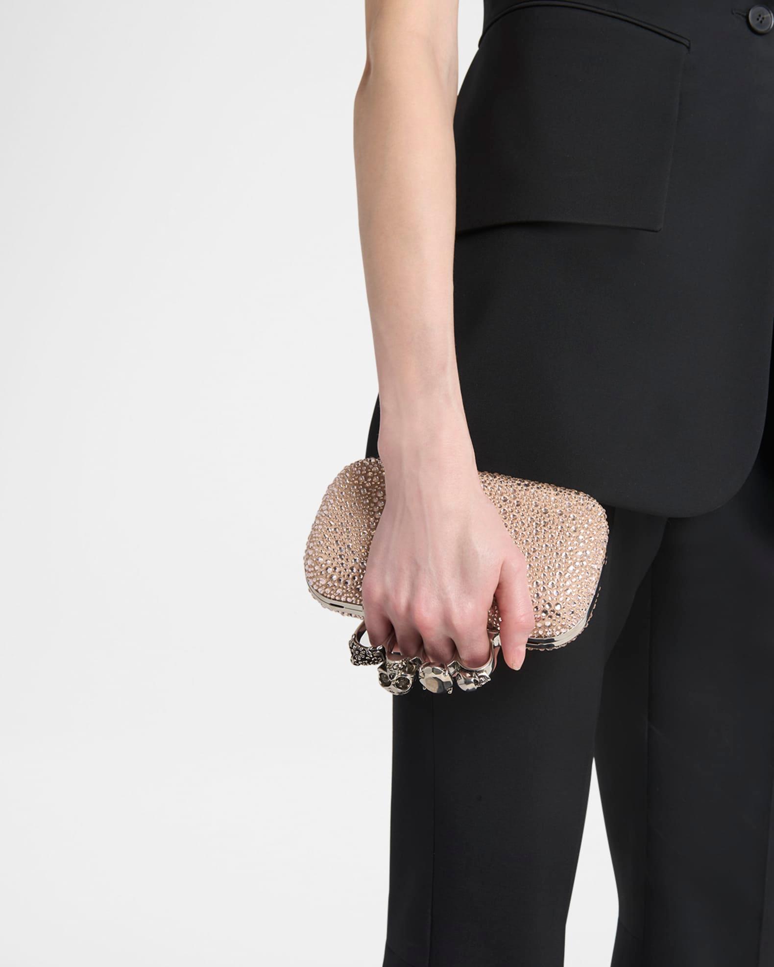 Skull Four Ring Embellished Leather Clutch Bag Product Image