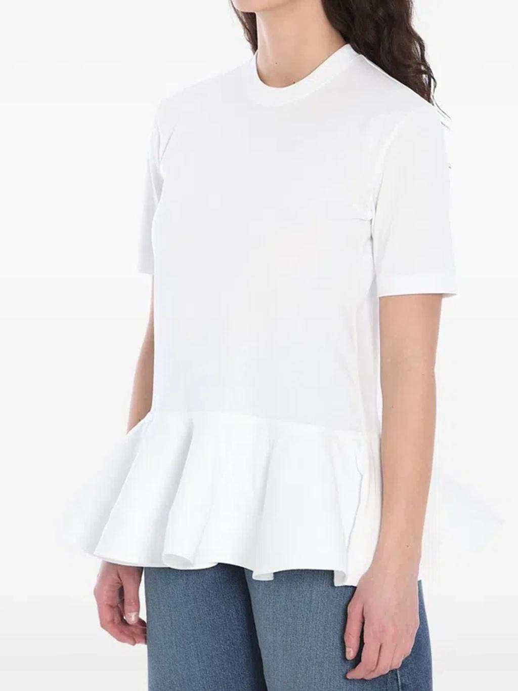 ALAÏA Oversized Poplin-trimmed Cotton-jersey Peplum T-shirt In White Product Image