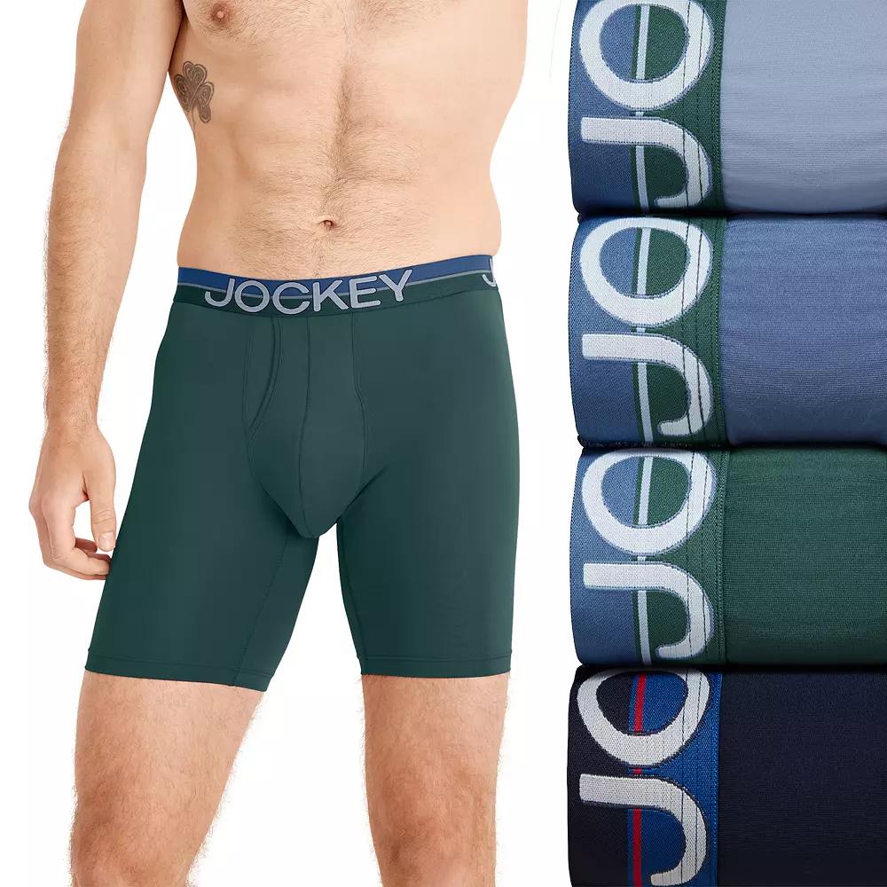 Men's Jockey® Infinite Cool Microfiber Stretch 8" Long Leg 3- Pack +1 Bonus Boxer Briefs, Size: Large, Blue Team Product Image