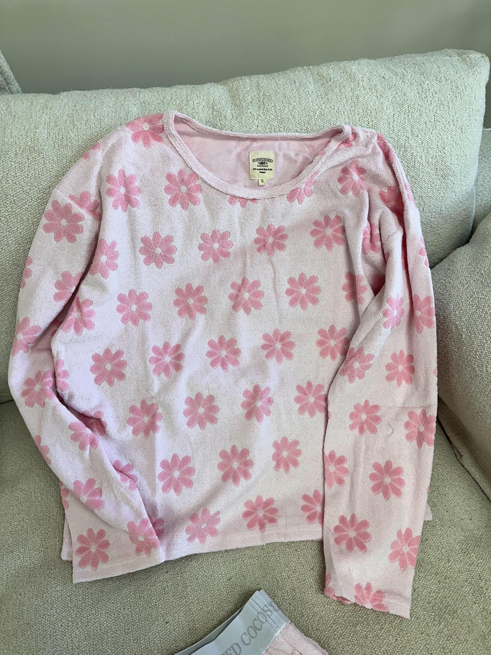 Pink Flowers Long Sleeve Pajama Top Product Image