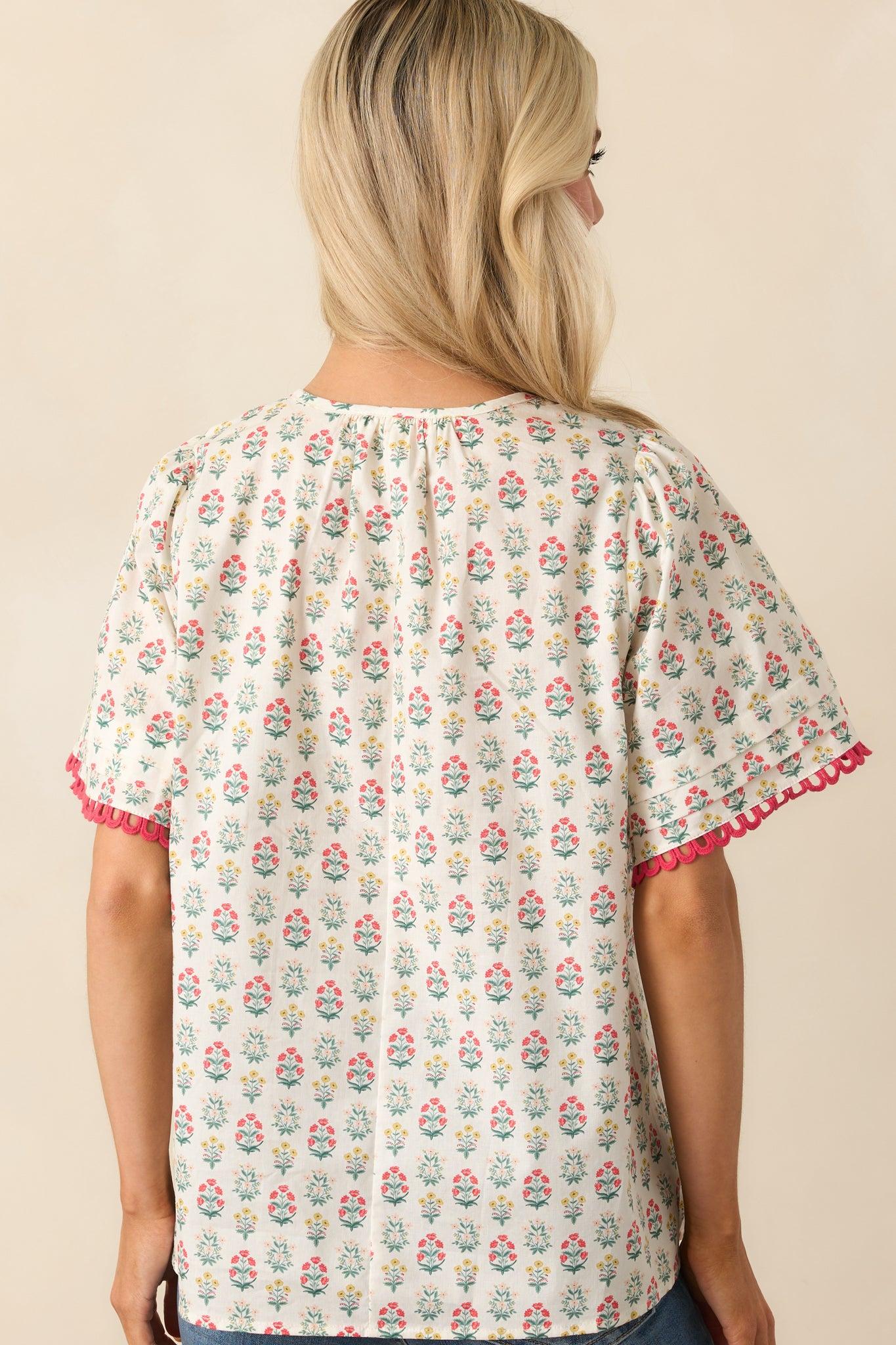 These Are The Good Times Red Floral Cotton Short Sleeve Top Product Image