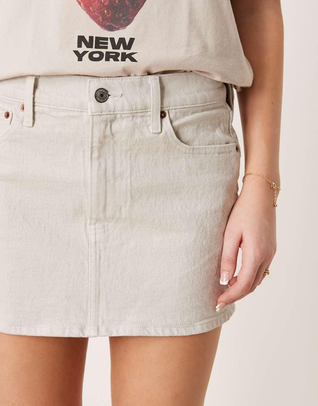 Abercrombie & Fitch denim mini skirt in light gray Product Image