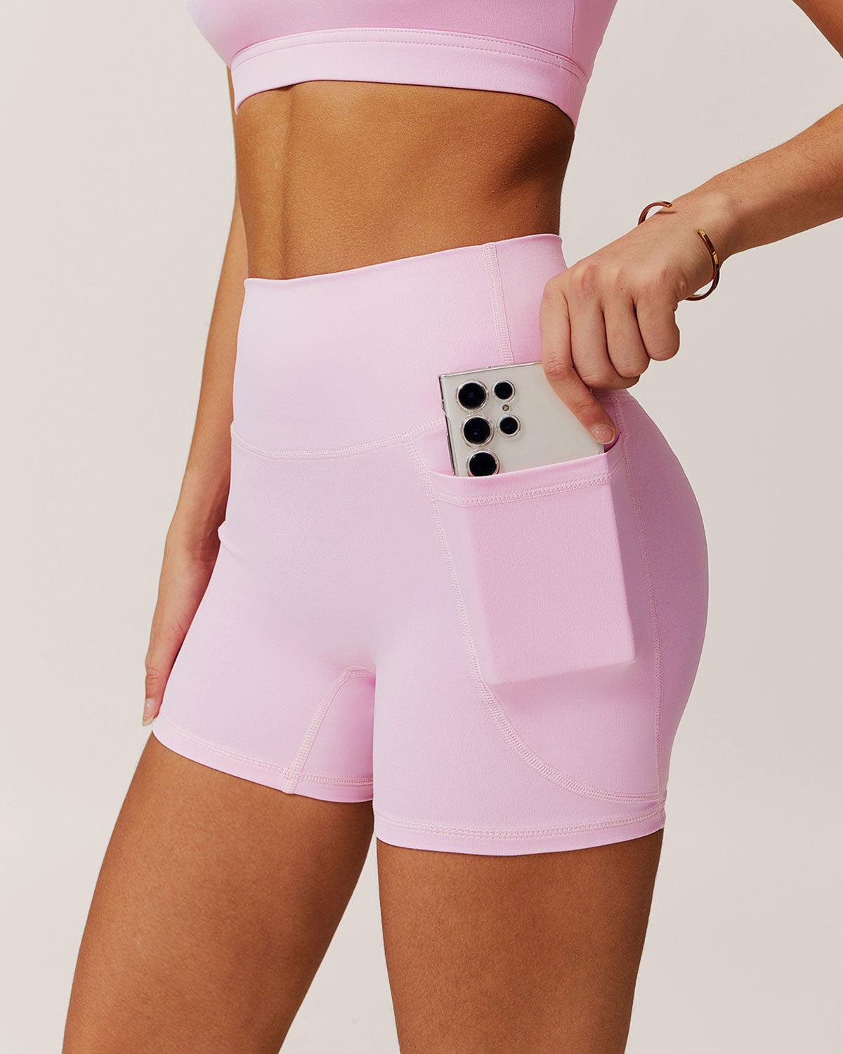Pink Pocket High Waisted Yoga Shorts Product Image