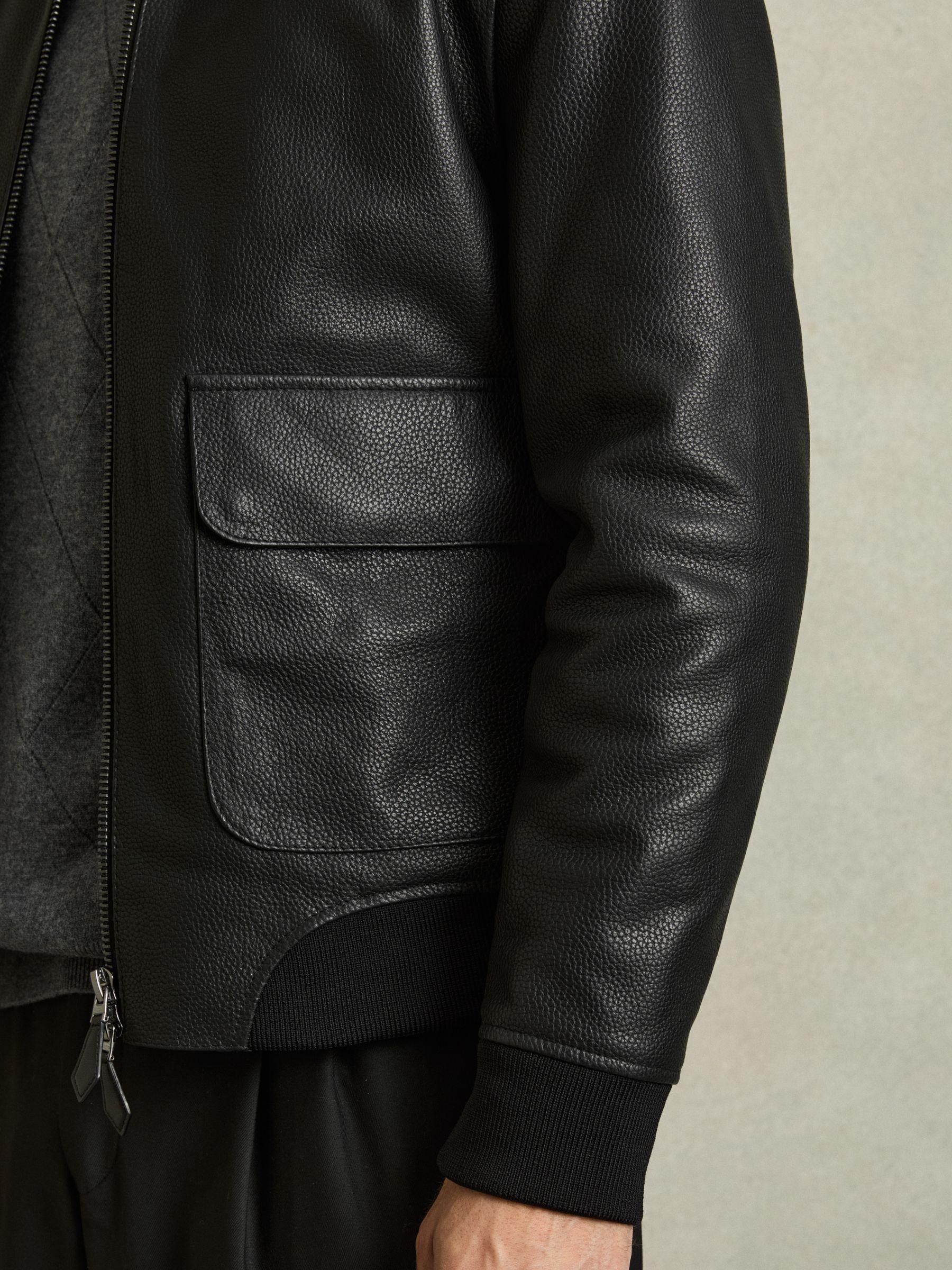 Pebbled-Leather Funnel-Neck Jacket in Black Product Image