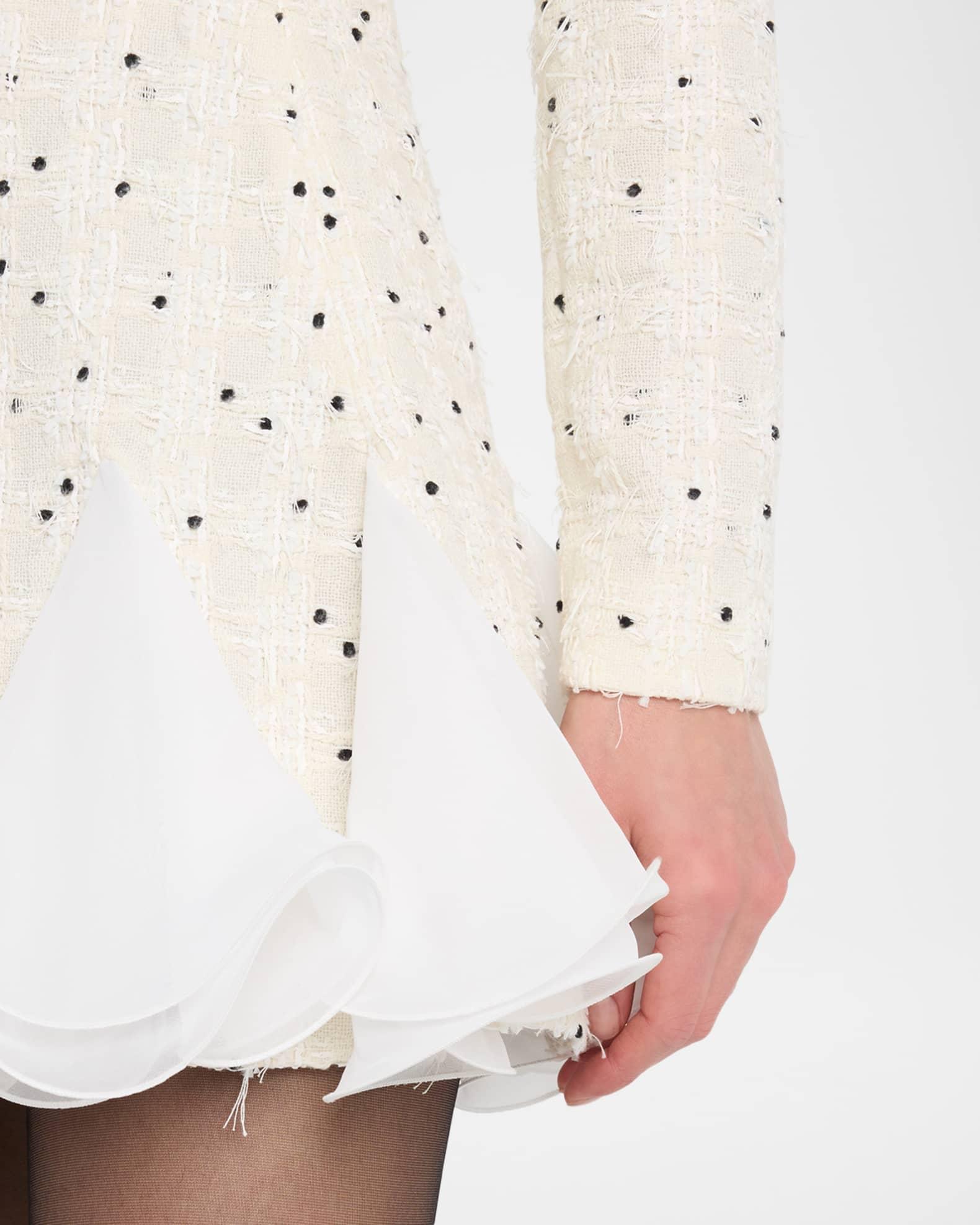 Polka-Dot Boucle Long-Sleeve Godet Mini Dress Product Image