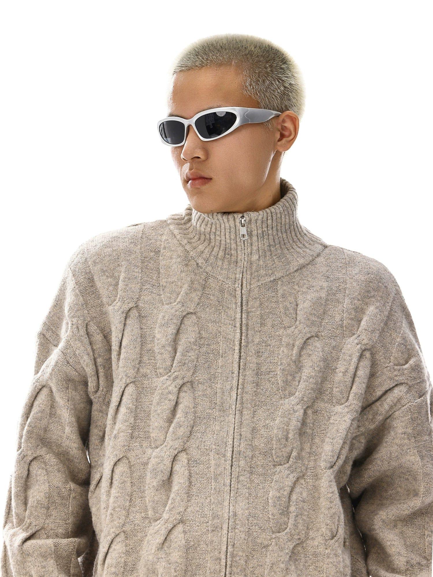 RT No. 12120 KHAKI TWIST KNIT ZIP-UP SWEATER Product Image