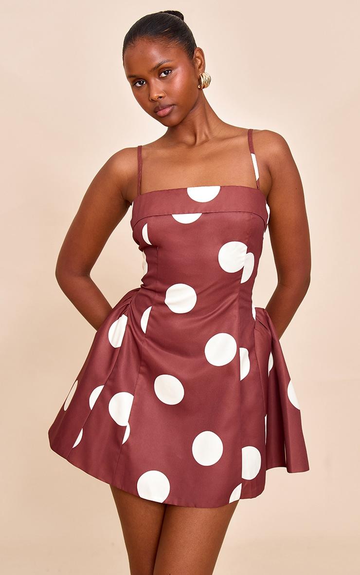 Brown Polka Dot Structured Shift Dress Product Image