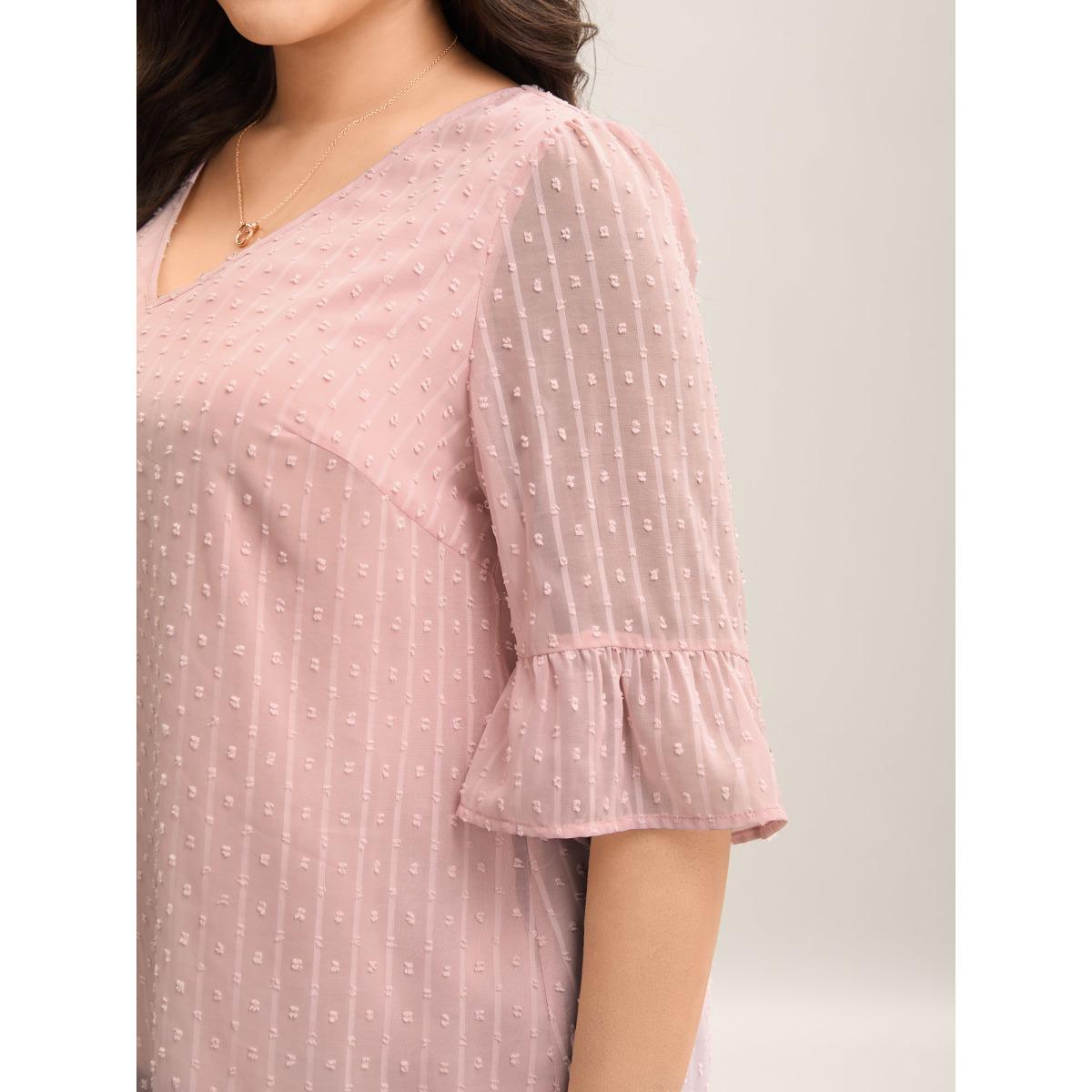 Plus Size Dirtypink Textured Woven V-Neck Blouse Women Elegant Elbow-length sleeve V-neck Everyday Blouses BloomChic 18-20/2X Product Image