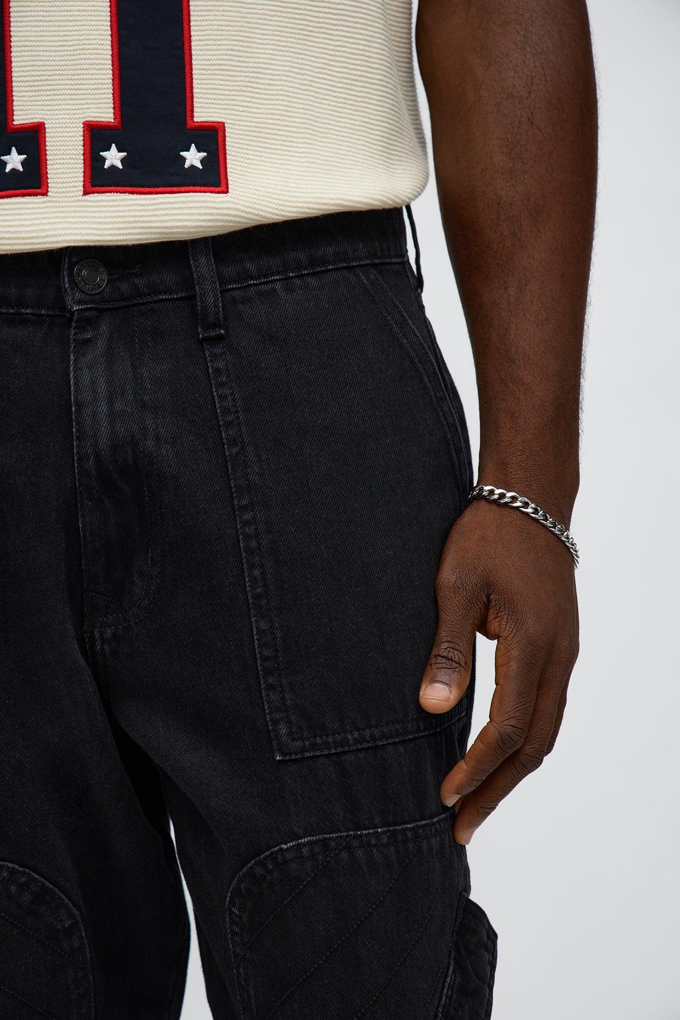 Relaxed Straight Paneled Cargo Jean - Black Wash Product Image