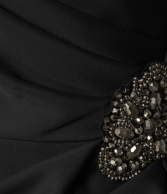 Alex Evenings Sleeveless Surplice V-Neck Beaded Detail Ruched Ruffled Sheath Gown Product Image