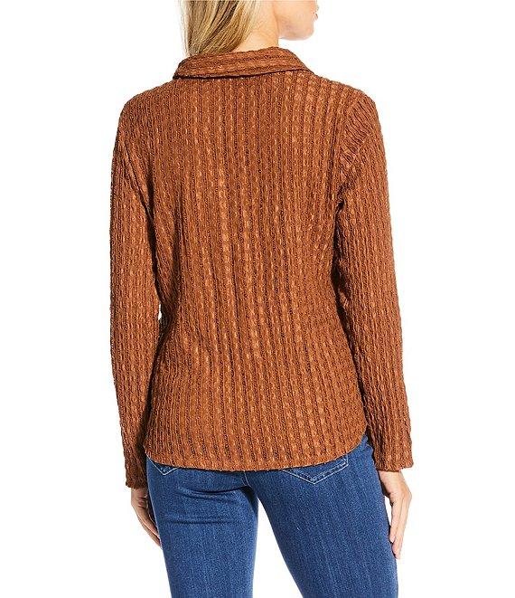 Investments Knit Long Sleeve Y-Neck Button Front Novelty Top Product Image