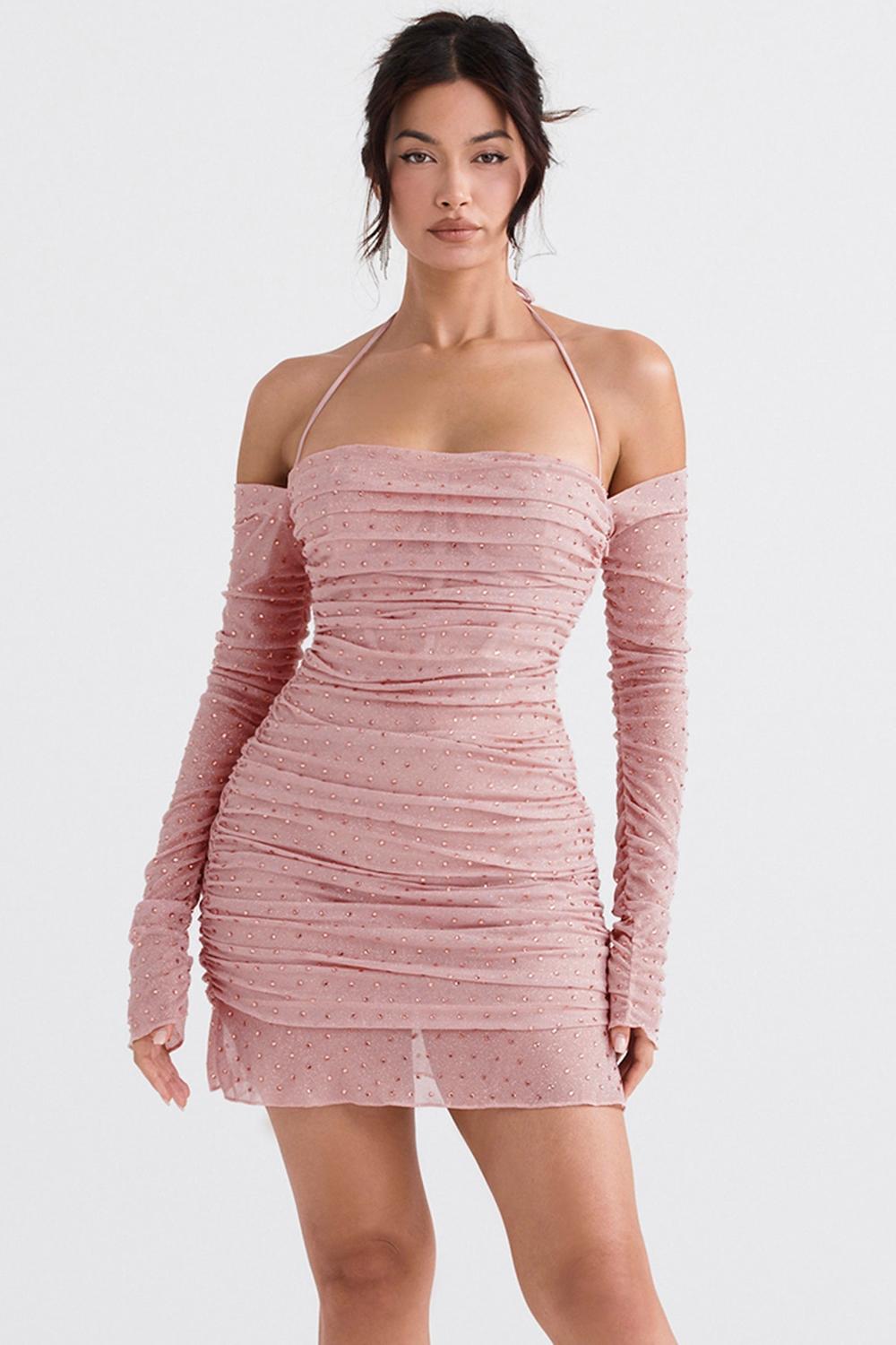 Estella  soft pink crystallised dress Product Image