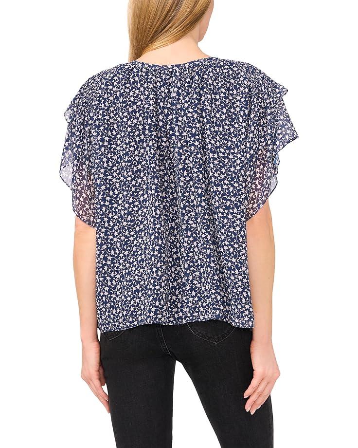 Split Tie Neck Ruffle Cuff Top Product Image