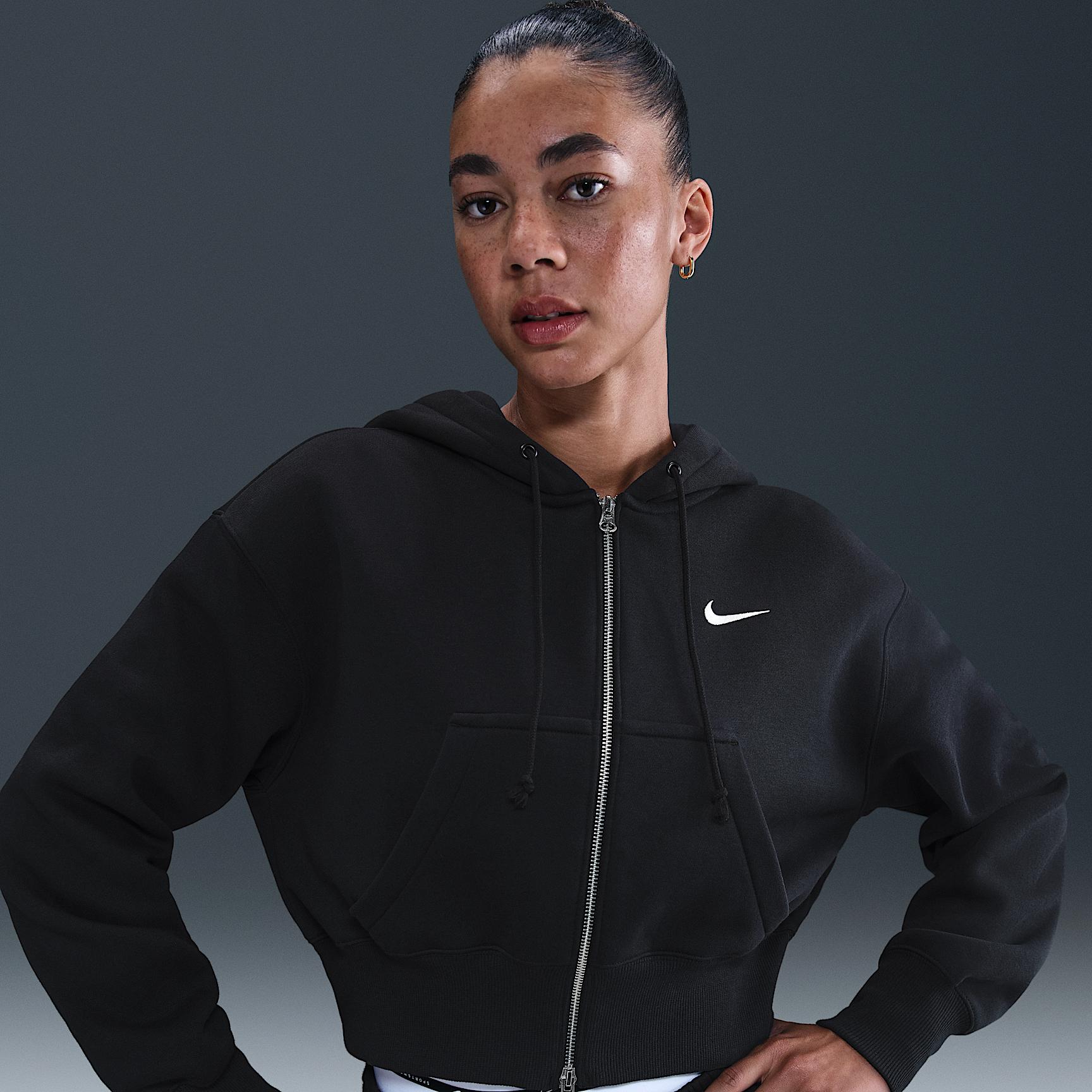 Womens Nike Sportswear Phoenix Fleece Loose Full-Zip Cropped Hoodie | HV2426-010 Product Image