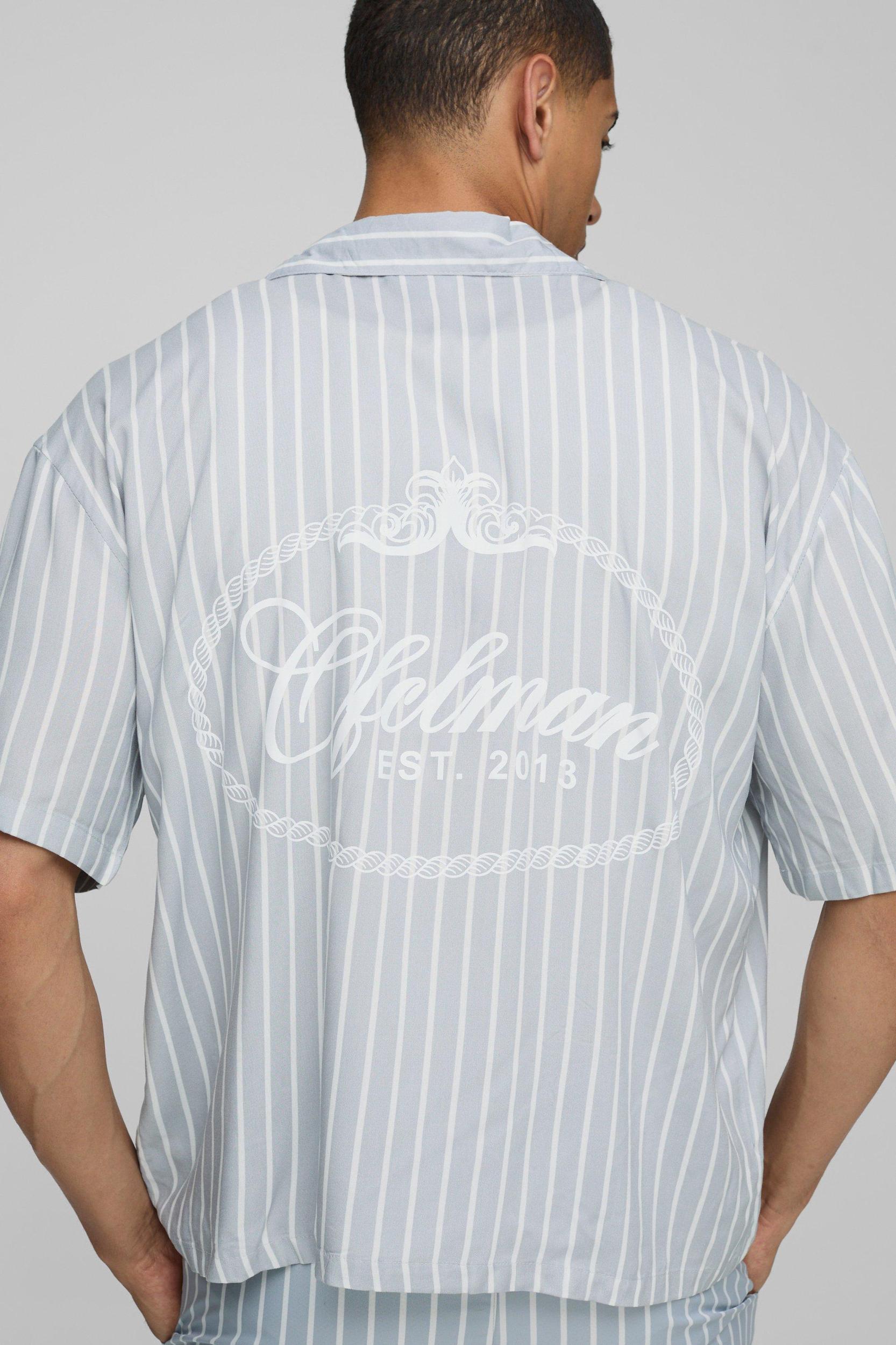 Oversized Boxy Fit Pinstripe Shirt and Swim Set | boohooMAN USA Product Image