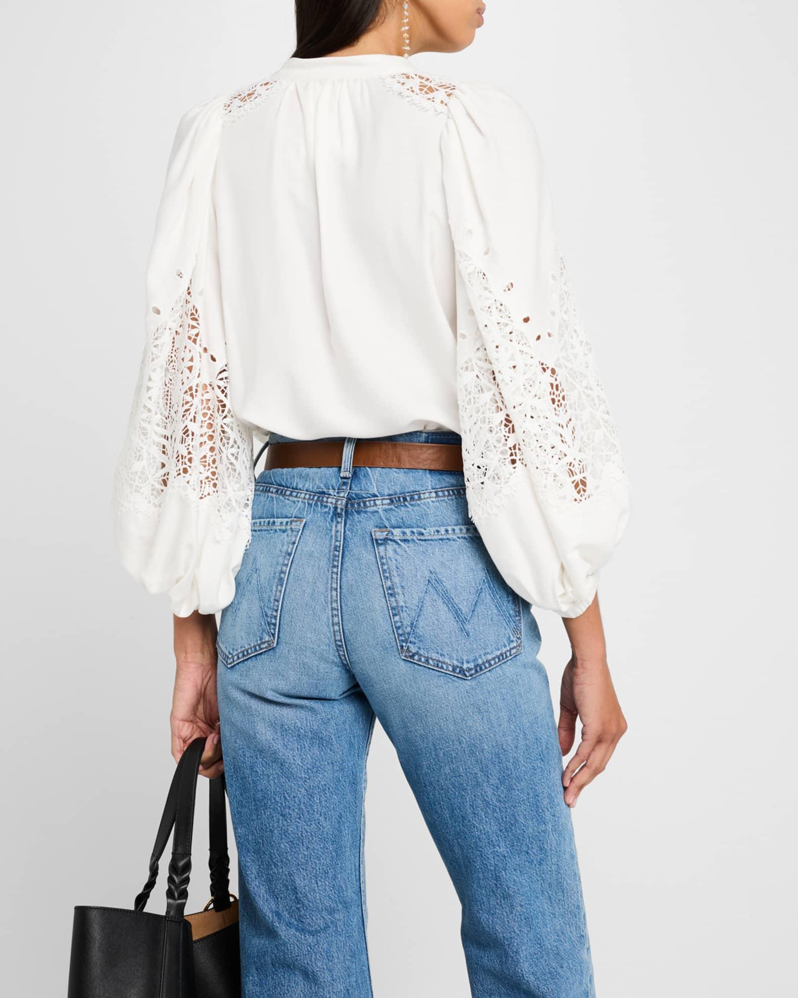 Bell Balloon-Sleeve Lace Inset Blouse Product Image
