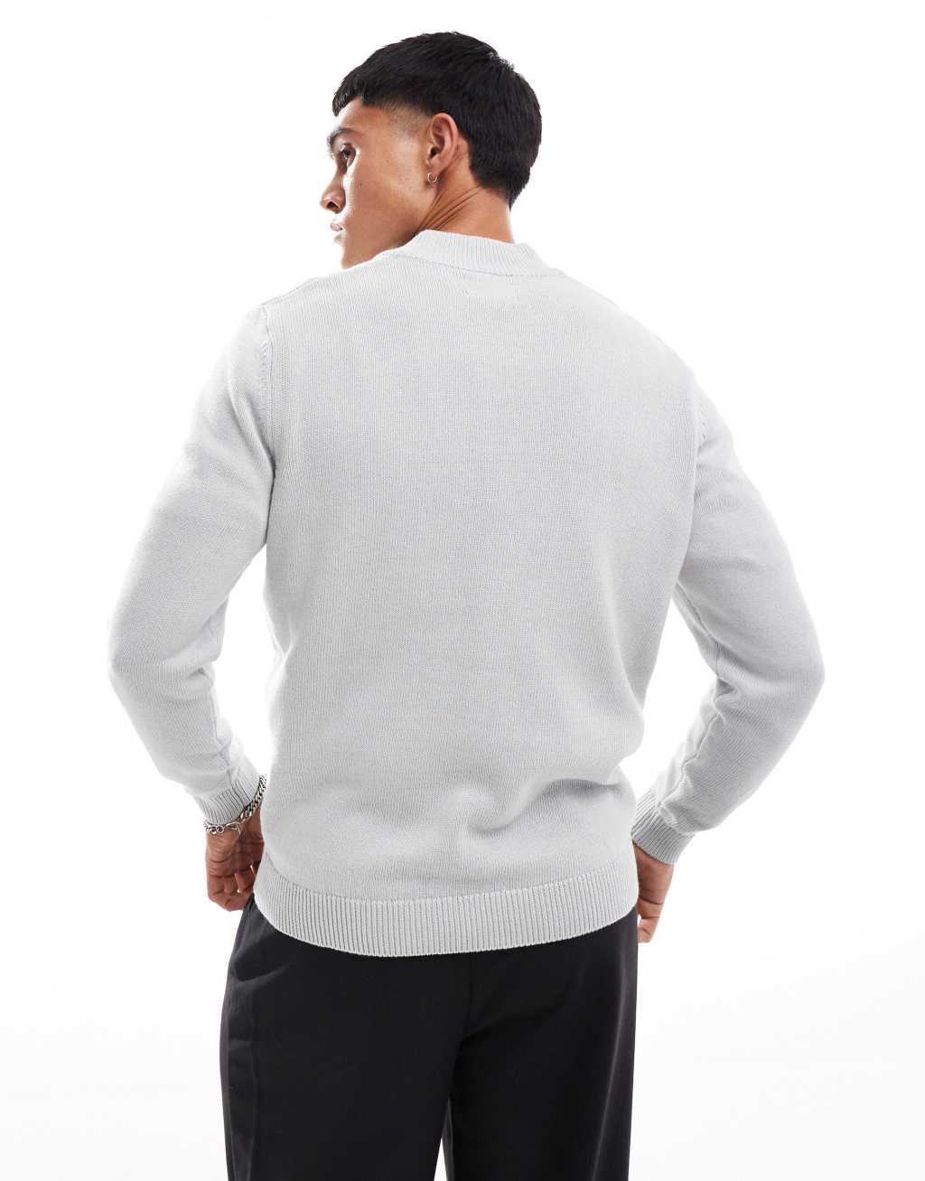 ASOS DESIGN midweight knitted quarter zip sweater in light gray Product Image