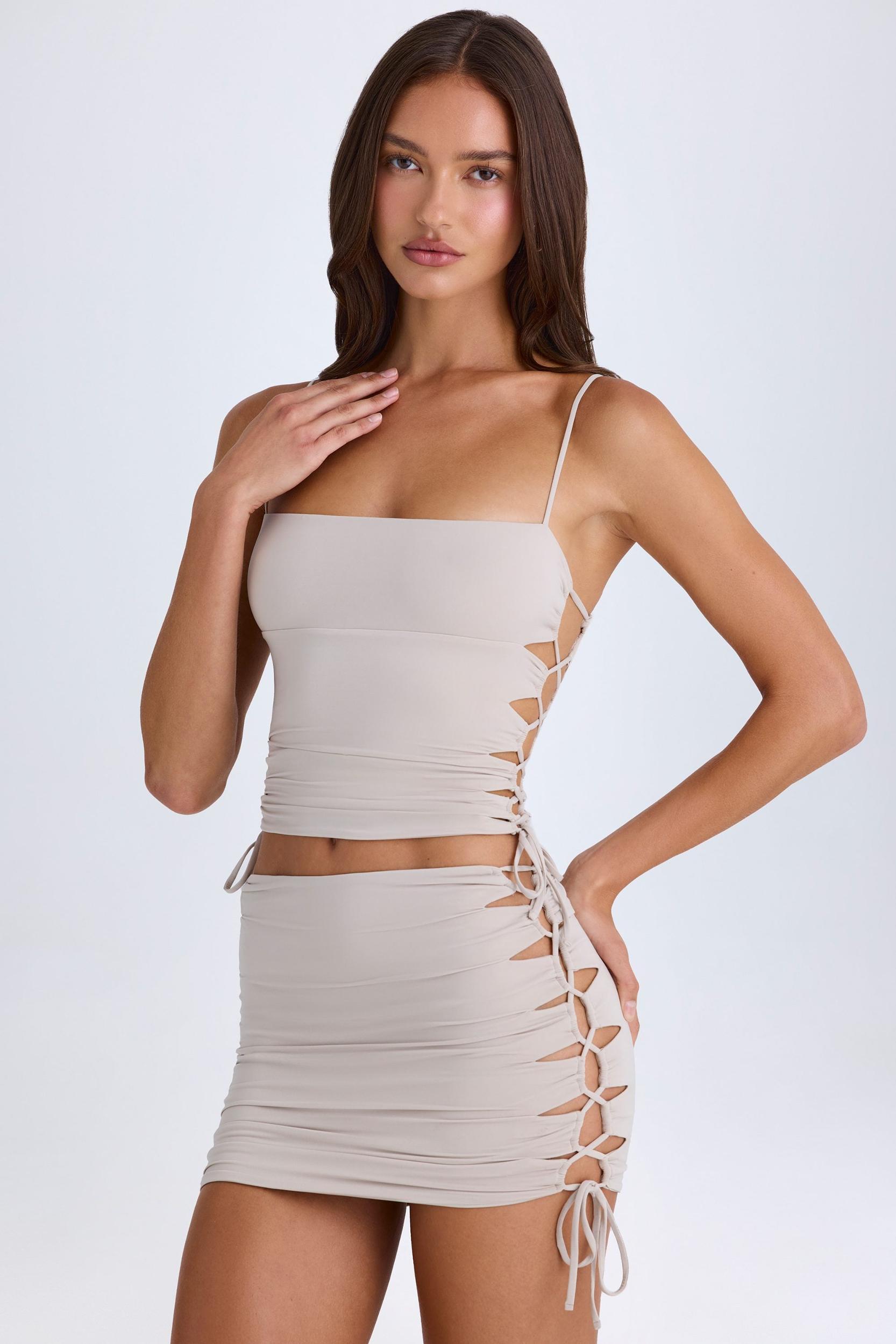 Ruched Cut-Out Top in Taupe Female Product Image