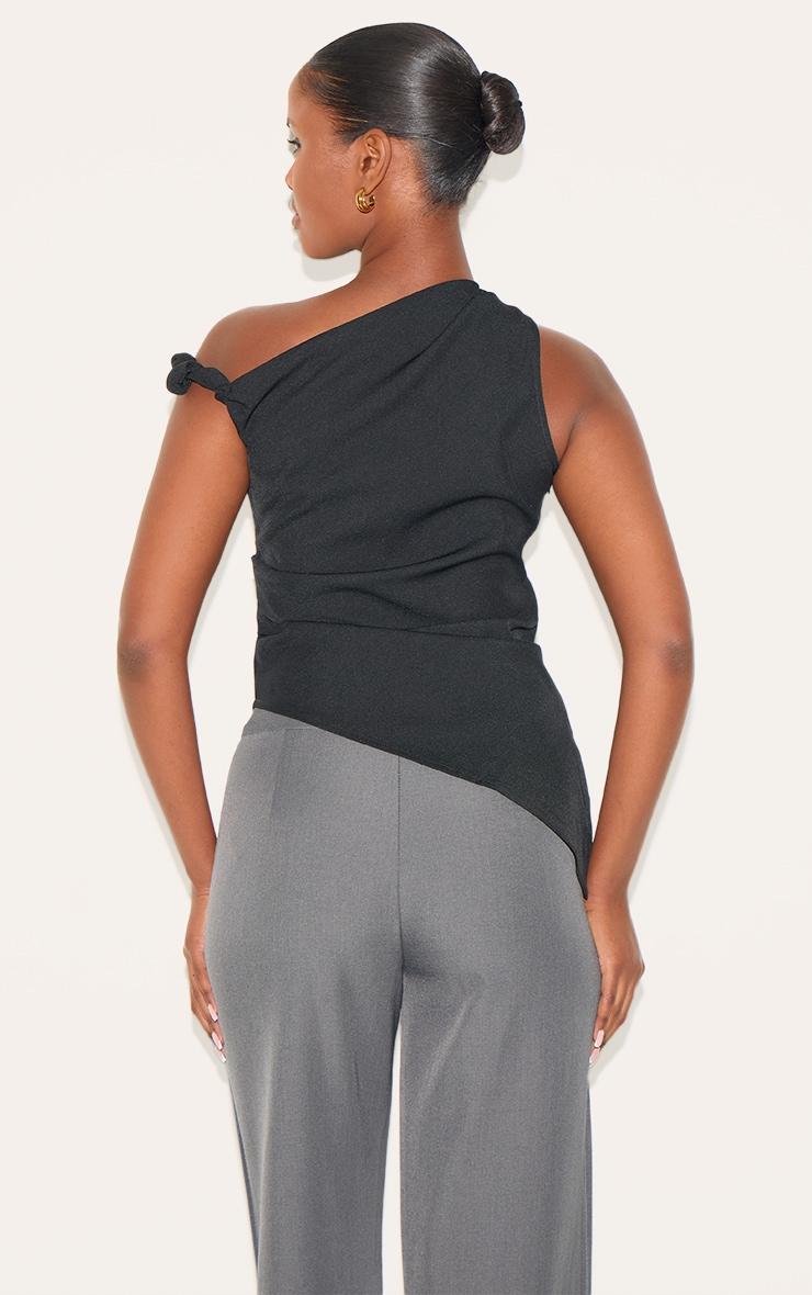 Black Woven Asymmetric Hem Ruched Long Top Product Image