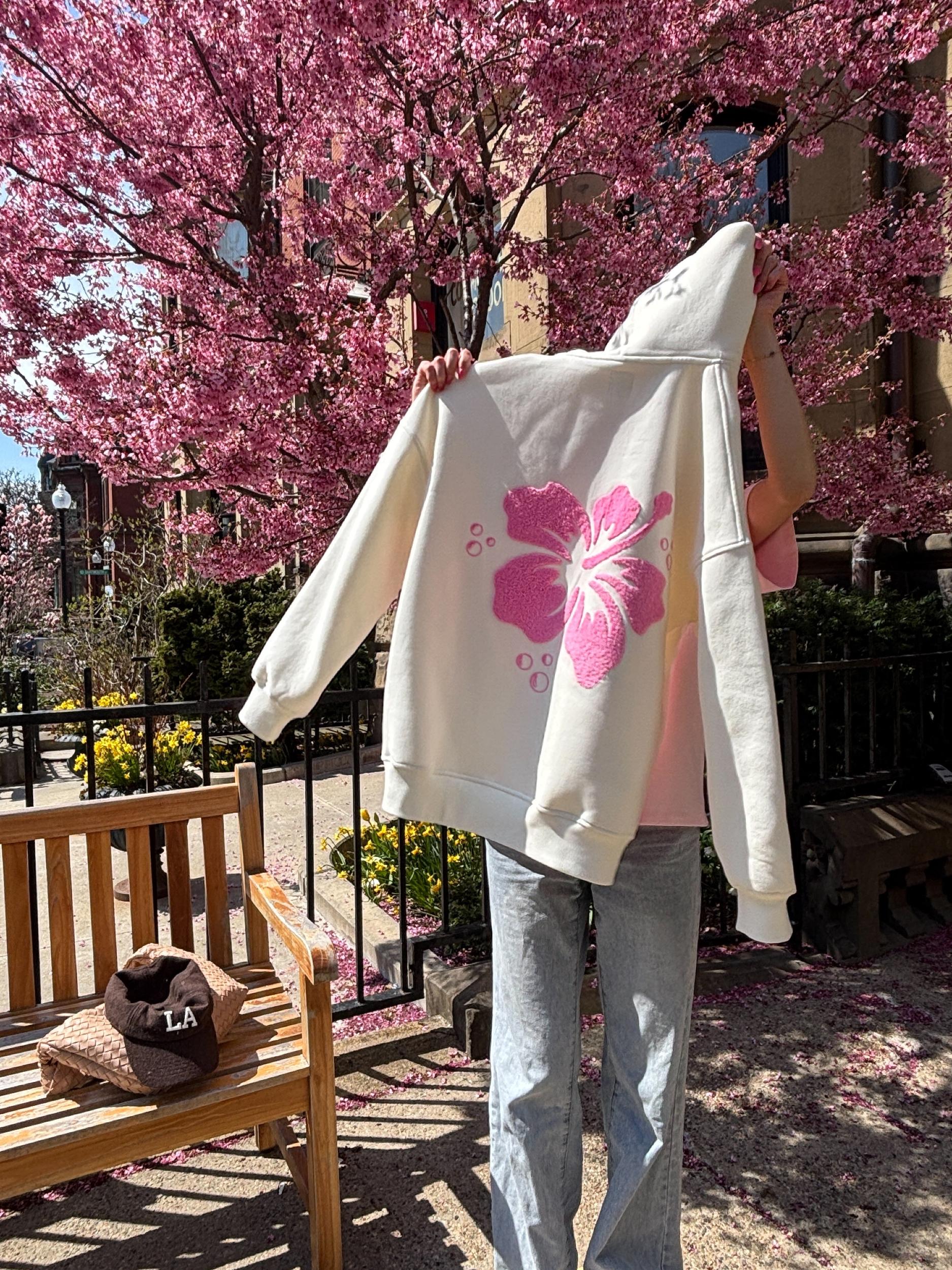 Ivory Hibiscus Flower Hoodie Product Image