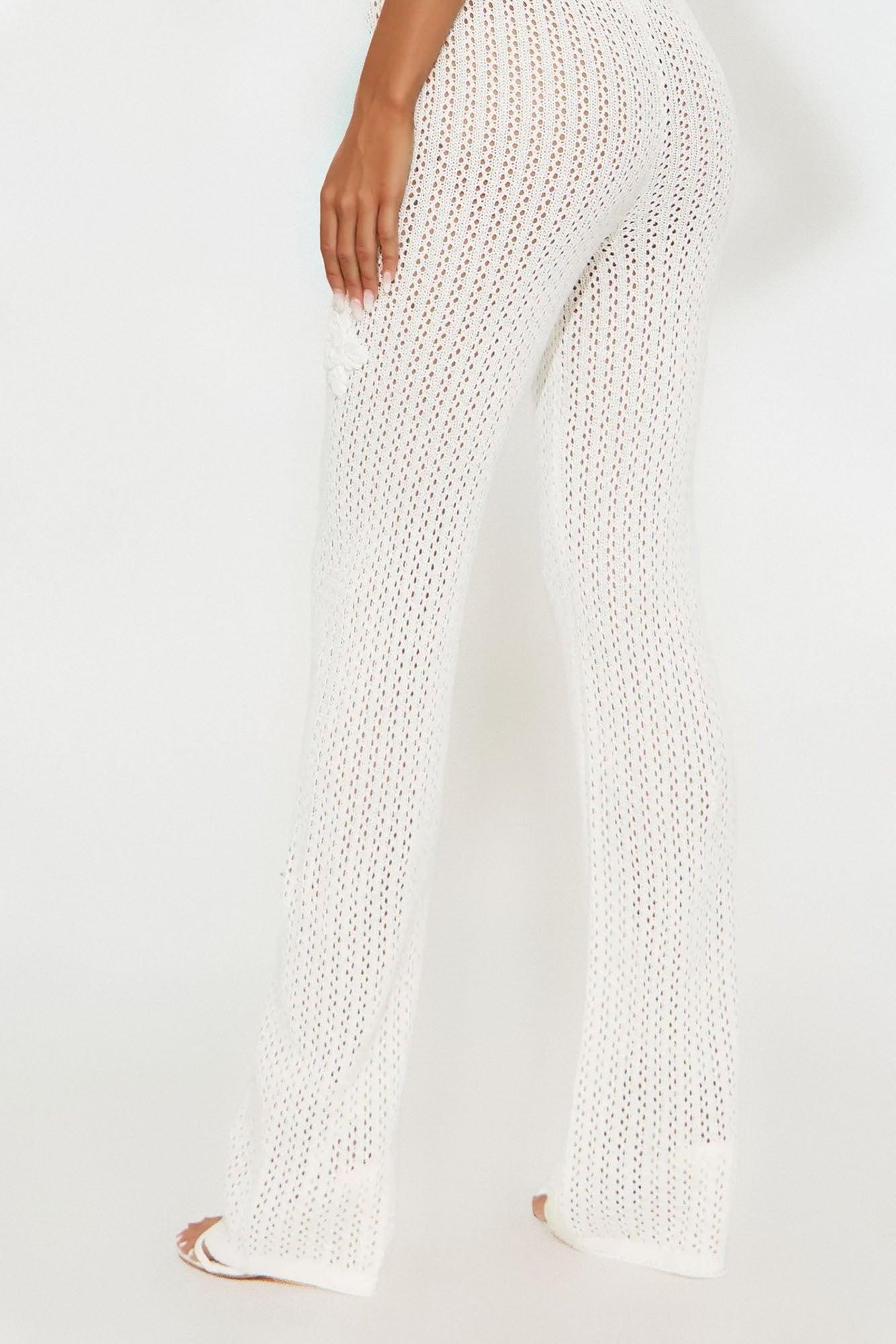 Island Breeze Embroidered Crochet Flare Pant - Cream Female Product Image