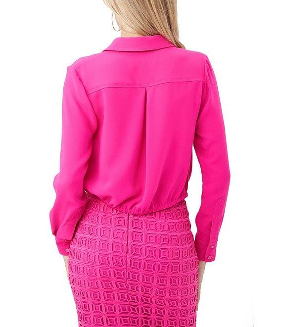Trina Turk Renlee Georgette Collar Long Sleeve Cropped Button Down Shirt Product Image