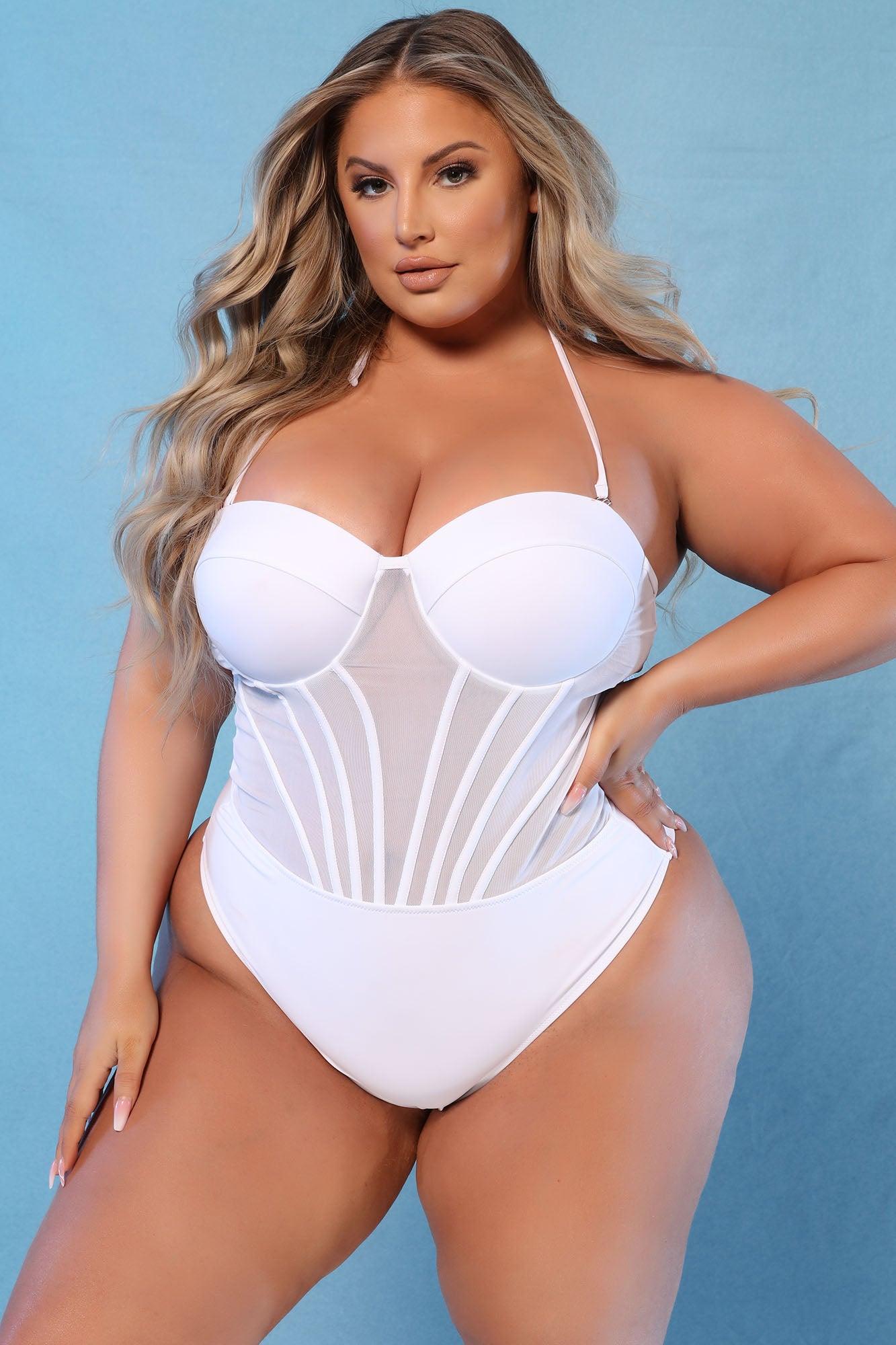 Summer Romance Corset Swimsuit Cover Up Set - White Product Image