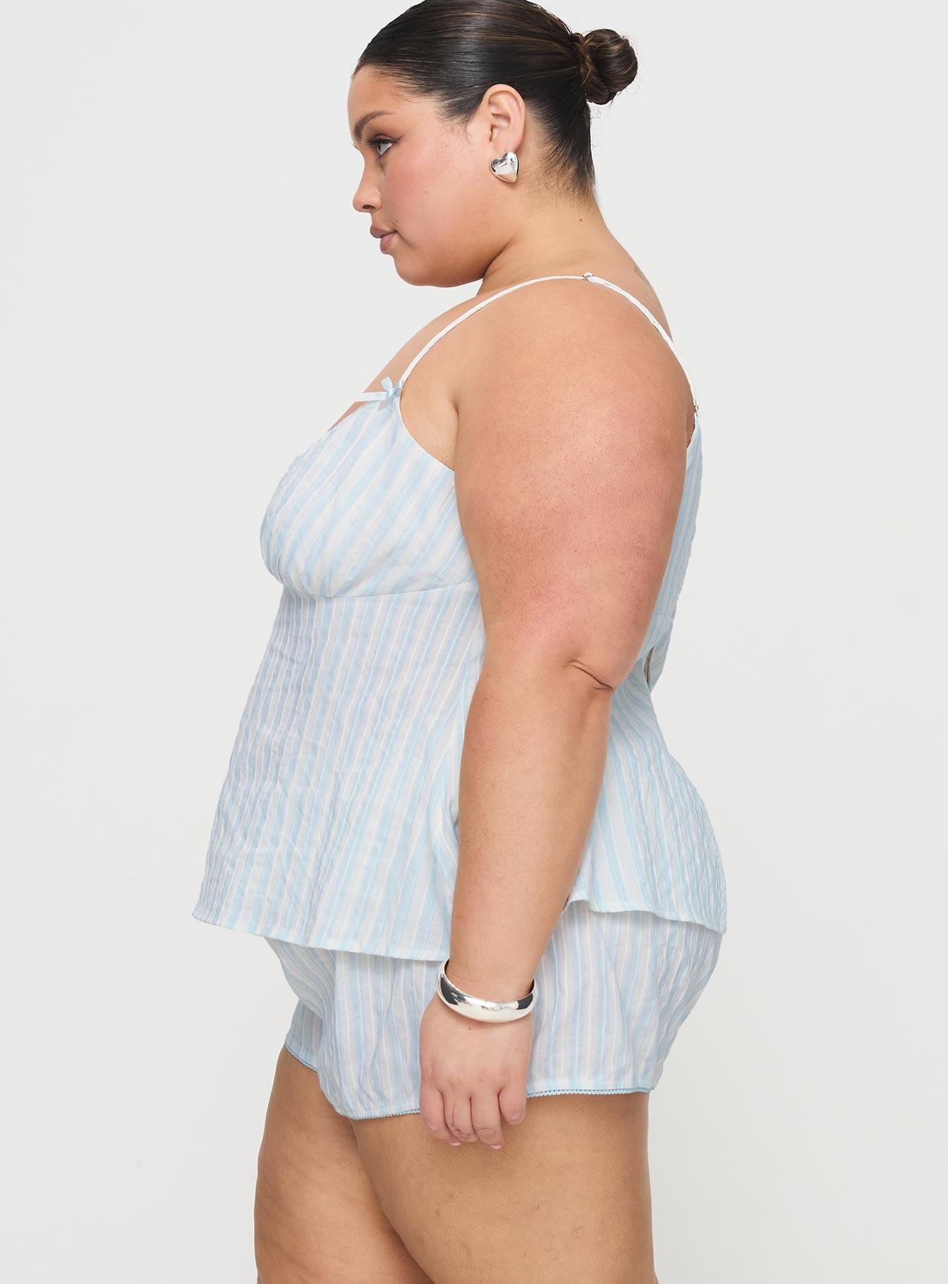 Tenderness Lace Sleep Set Blue / White Stripe Curve Product Image