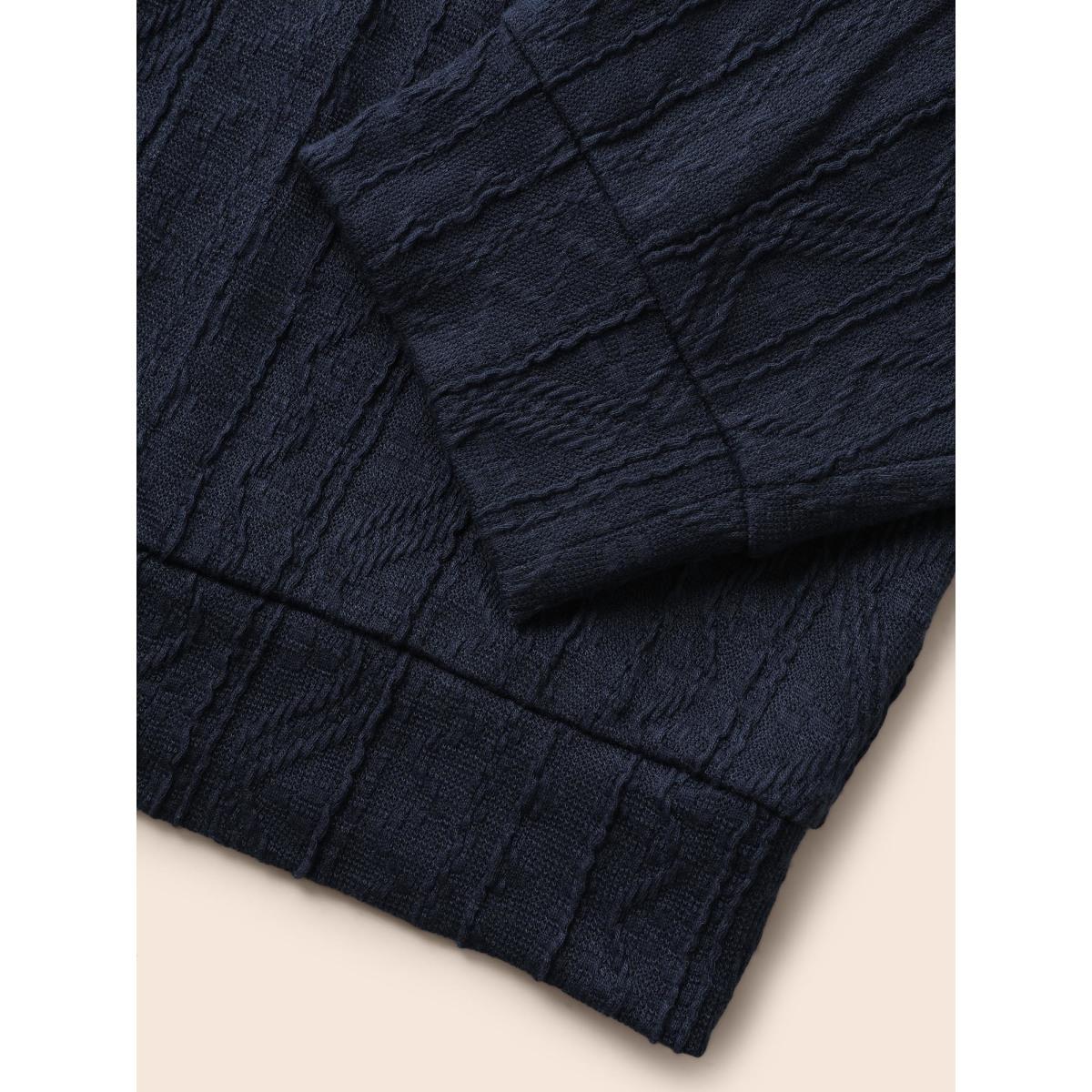 Plus Size Plain Textured Hooded Drawstring Sweatshirt Women Blue Casual Elastic cuffs Hooded Everyday Sweatshirts BloomChic 14-16/1X Product Image