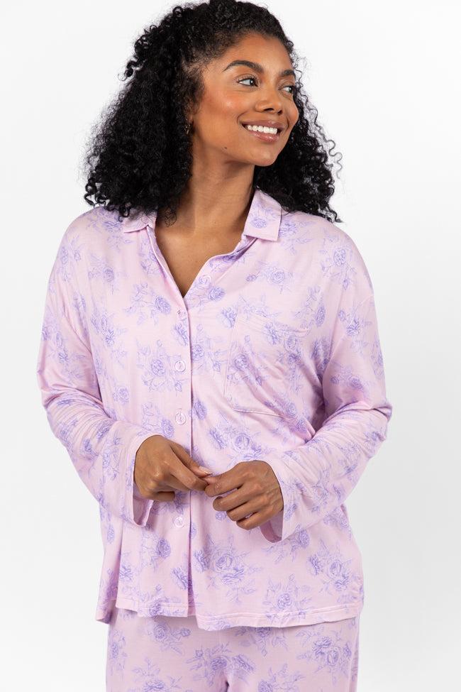 Sweet Dreams In Purple Floral Fantasy Long Sleeve Pajama Top FINAL SALE Product Image