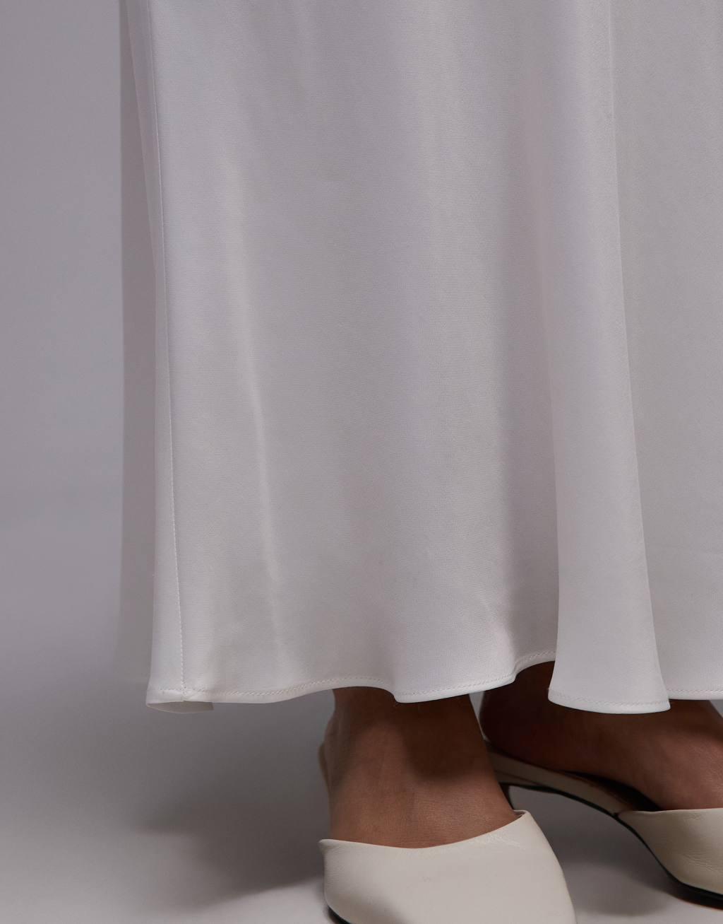 Topshop petite bias skirt with drawstring waist panel in ivory Product Image