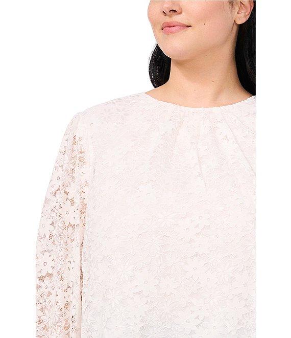 CeCe Plus Lace Crew Neck Long Sleeve Smocked Cuff Blouse Product Image