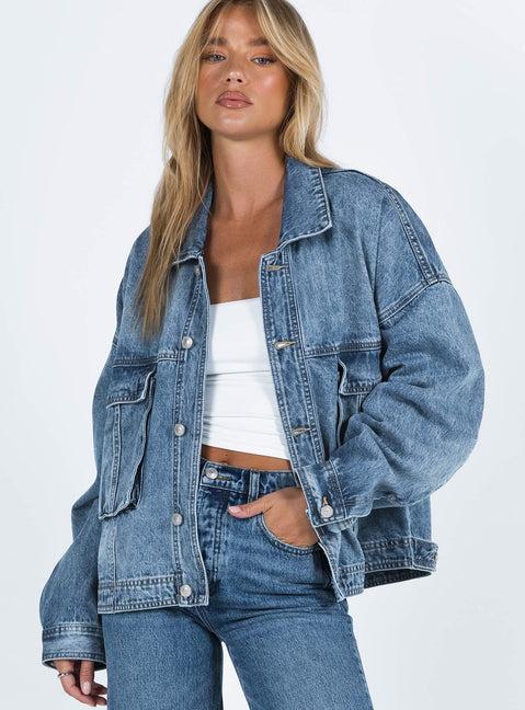 Kier Oversized Jacket Denim Mid Wash Product Image