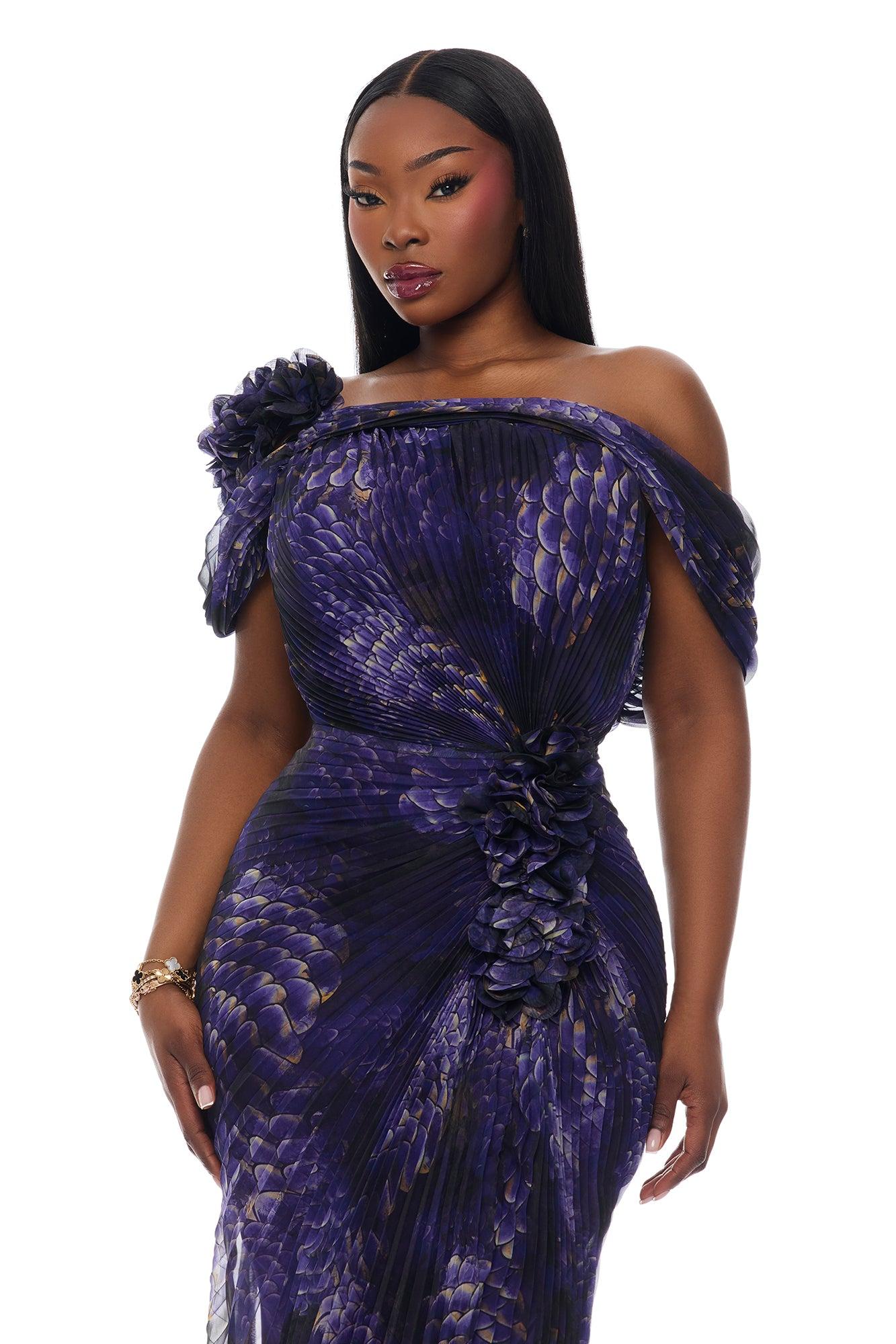 Odette Pleated Chiffon Gown - Purple/combo Female Product Image