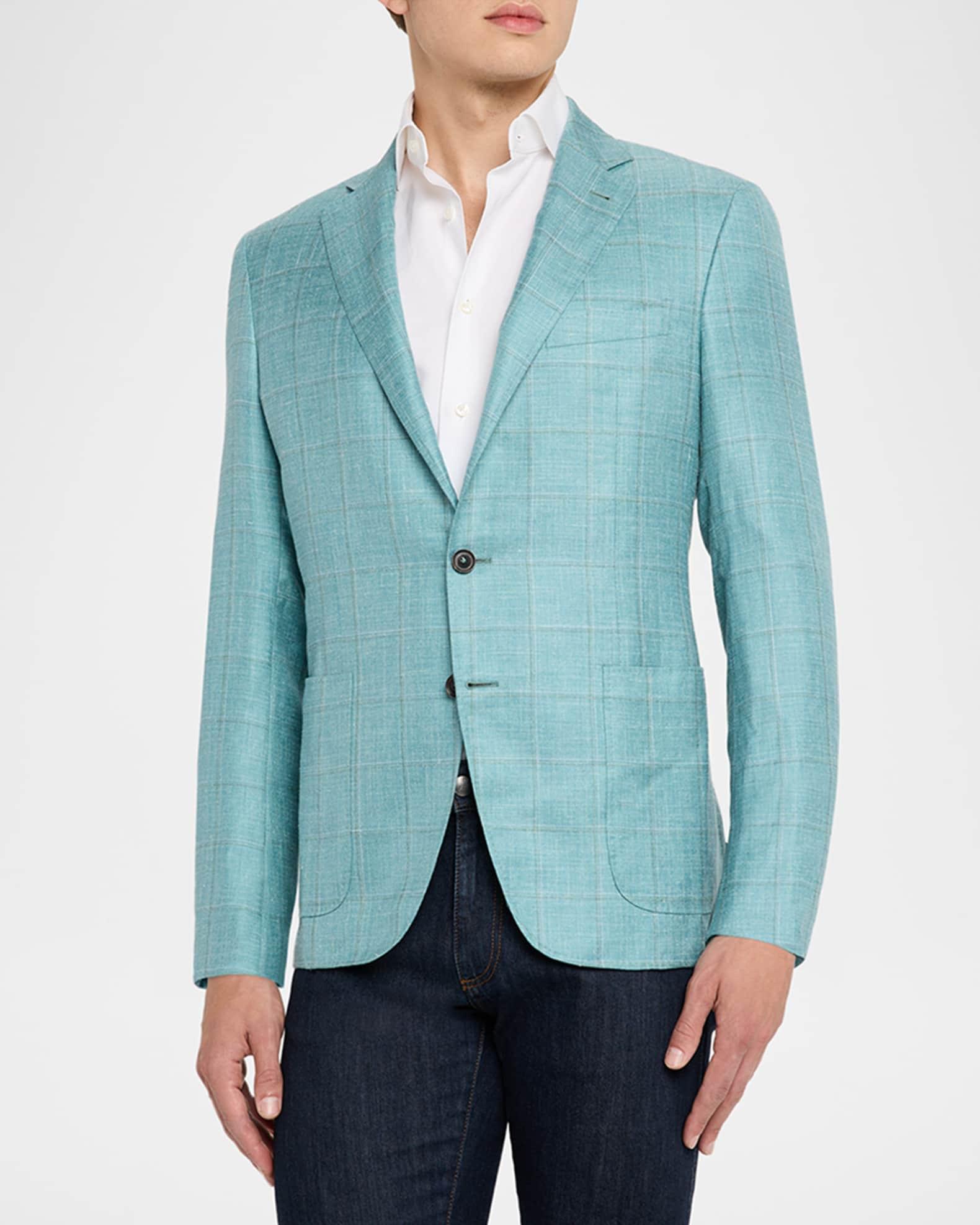Men's Cashmere, Silk and Linen Windowpane Sport Coat Product Image