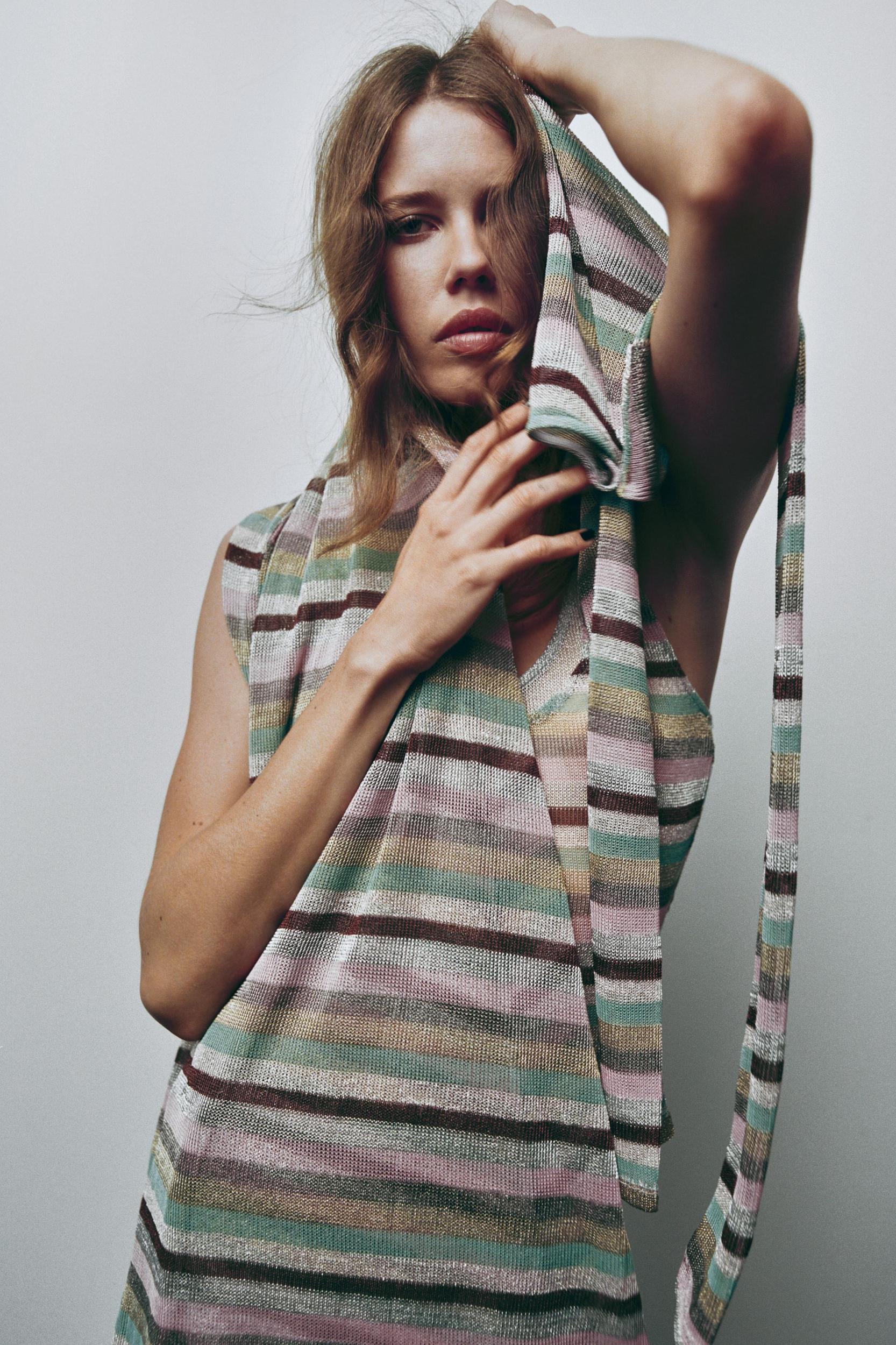 METALLIC THREAD STRIPED TOP Product Image