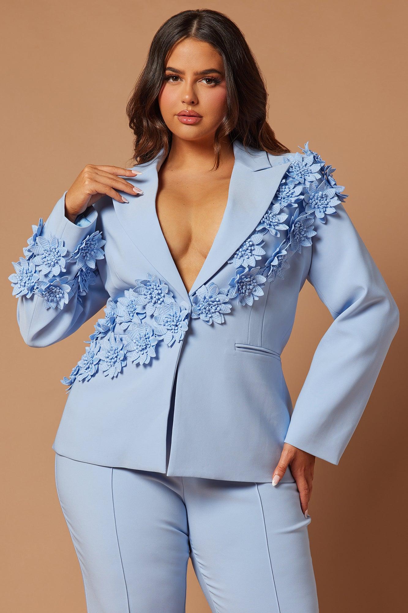 Claudette Floral Embroidered Suit Set - Light Blue Product Image