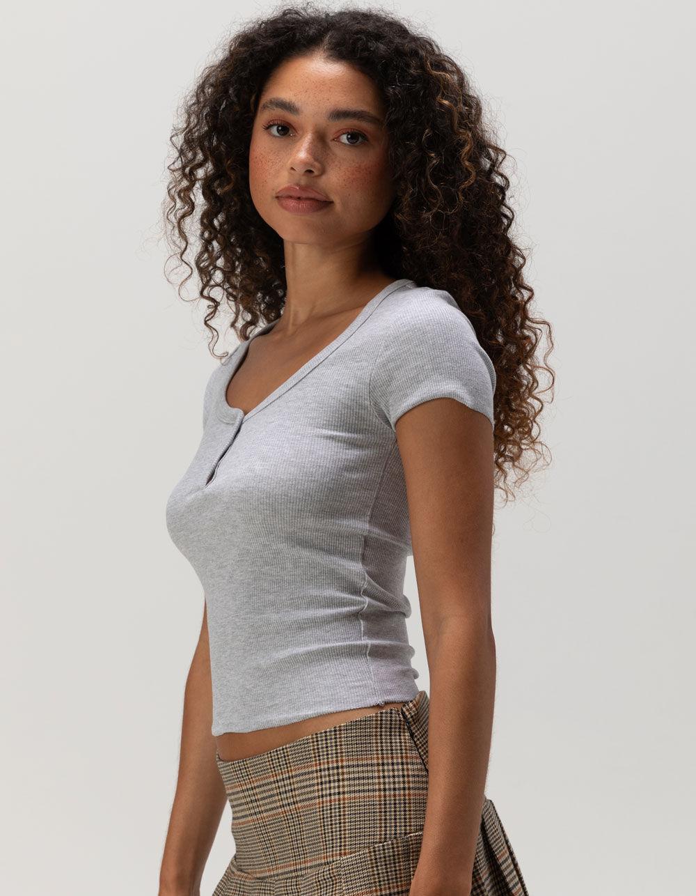 FULL TILT Womens Henley Top - HEATHER GRAY Product Image