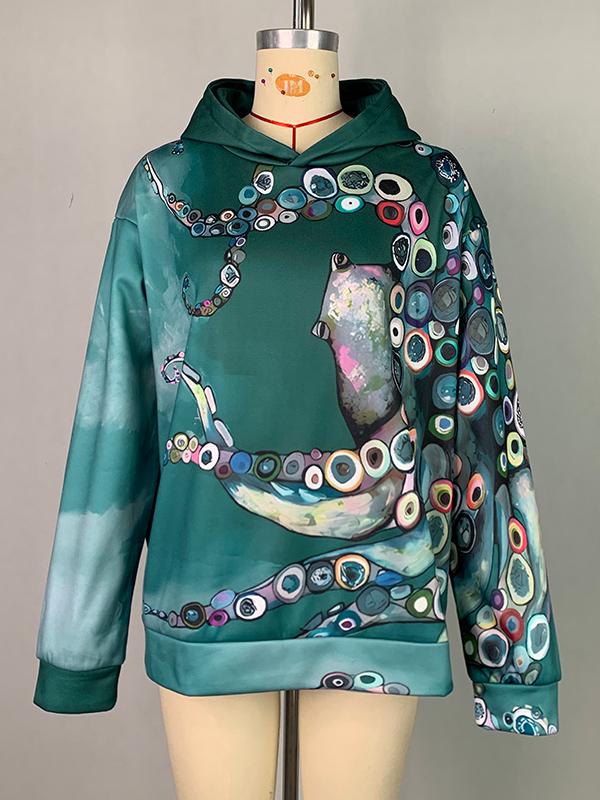 Long Sleeves Printed Hooded Hoodies Tops Product Image